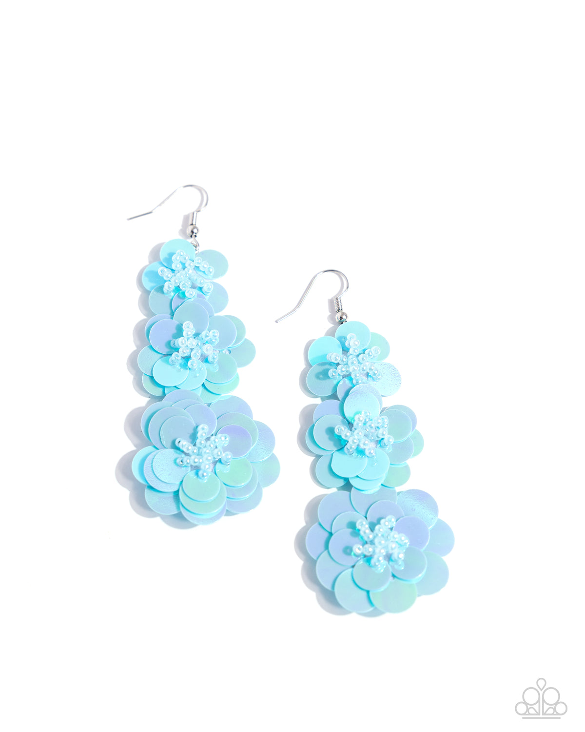 Beaded Bouquet Blue Sequin Floral Earrings - Paparazzi Accessories- lightbox - CarasShop.com - Paparazzi Jewelry by Cara Jewels