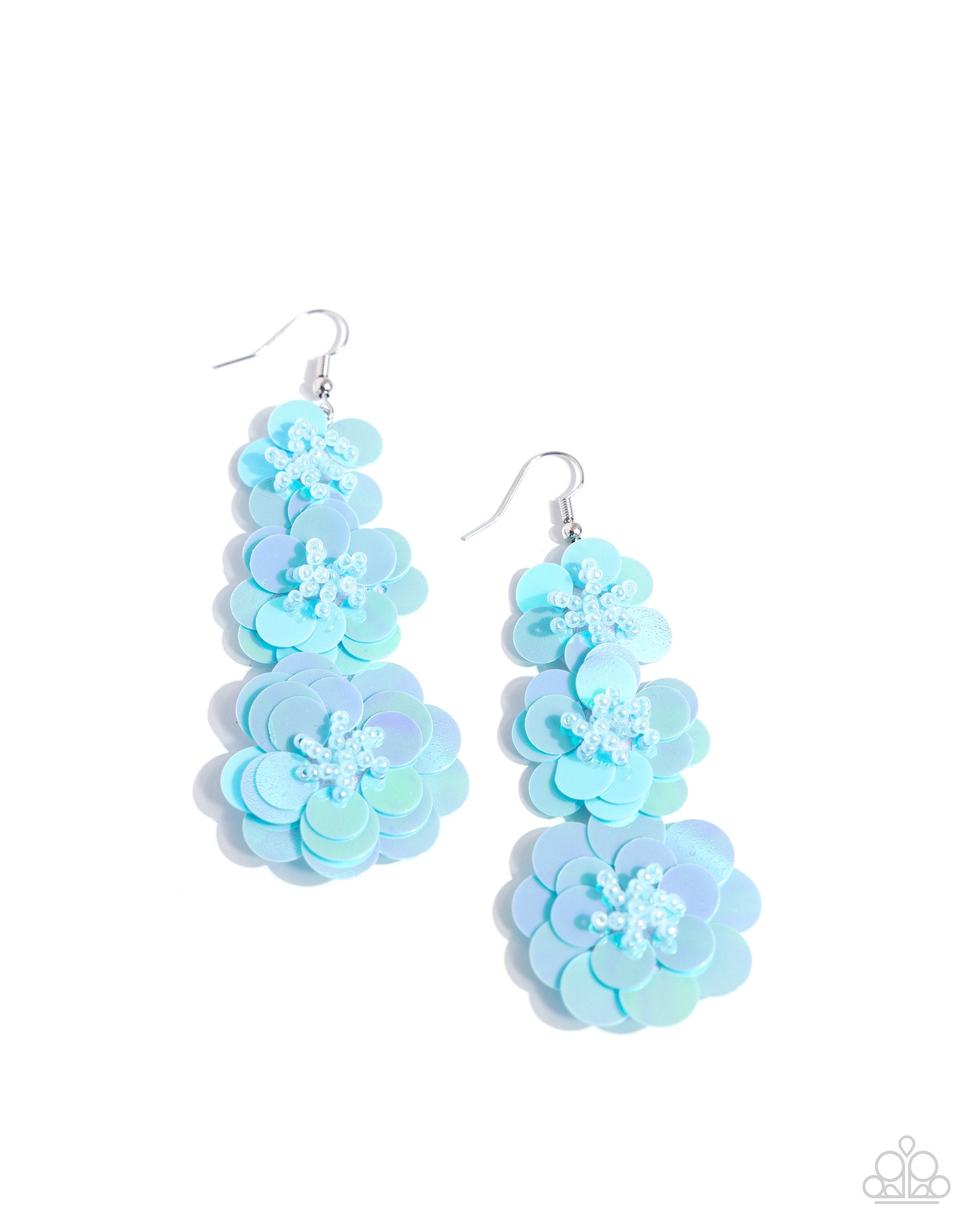 Beaded Bouquet Blue Sequin Floral Earrings - Paparazzi Accessories- lightbox - CarasShop.com - Paparazzi Jewelry by Cara Jewels