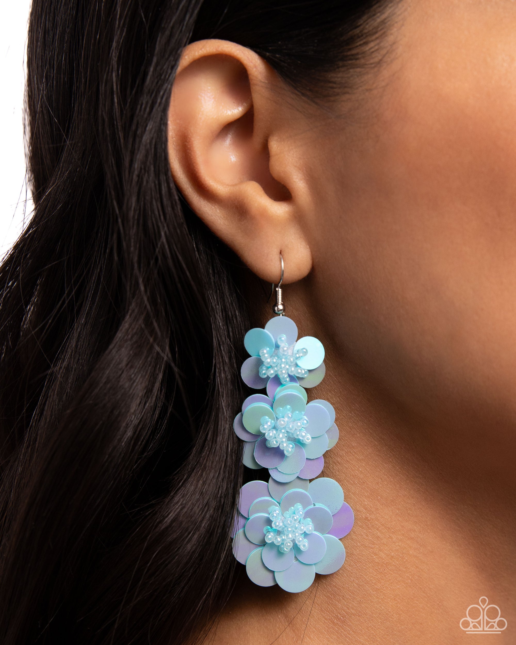 Beaded Bouquet Blue Sequin Floral Earrings - Paparazzi Accessories- lightbox - CarasShop.com - Paparazzi Jewelry by Cara Jewels