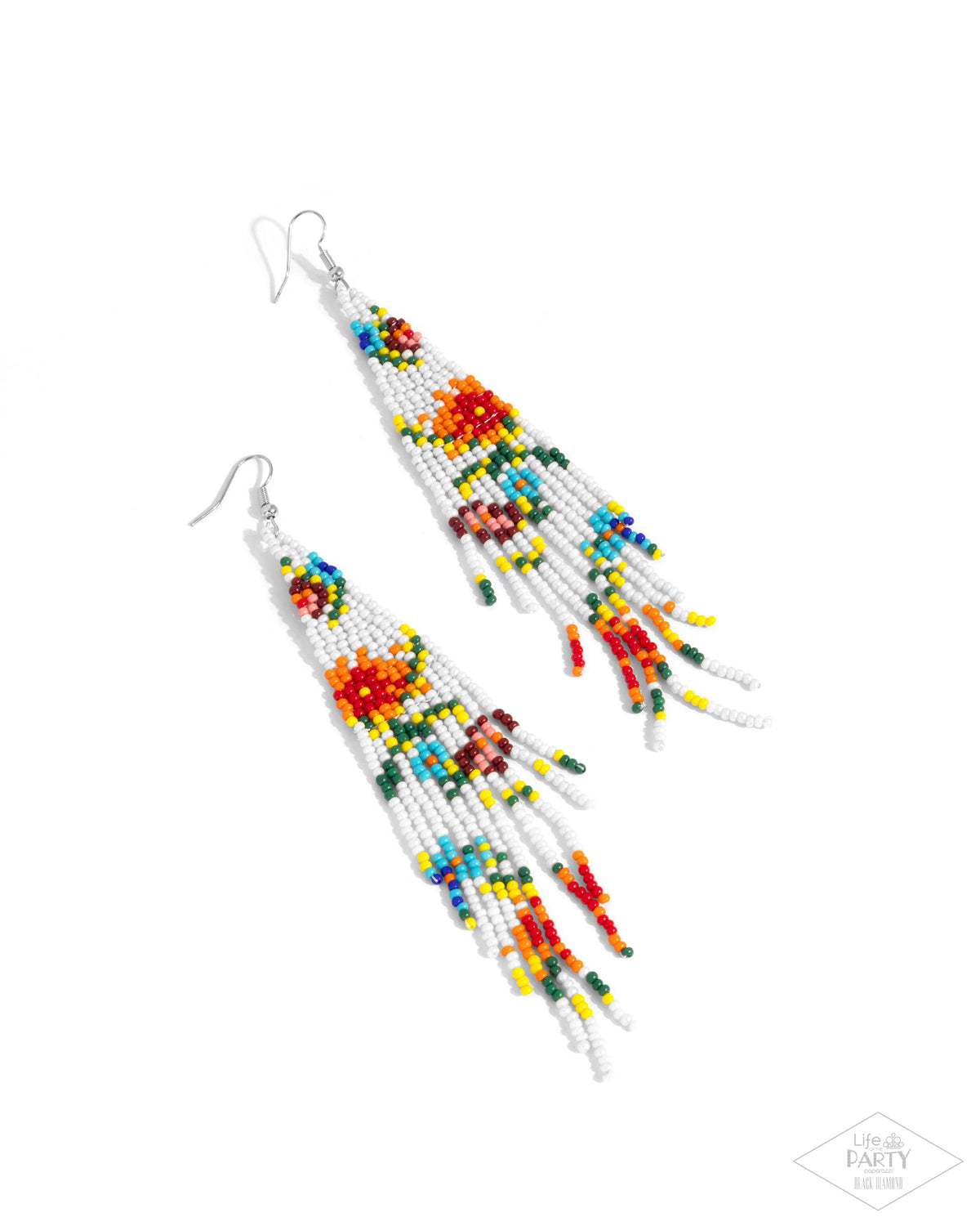 Beaded Gardens White & Multi Seed Bead Earrings - Paparazzi Accessories- lightbox - CarasShop.com - Paparazzi Jewelry by Cara Jewels