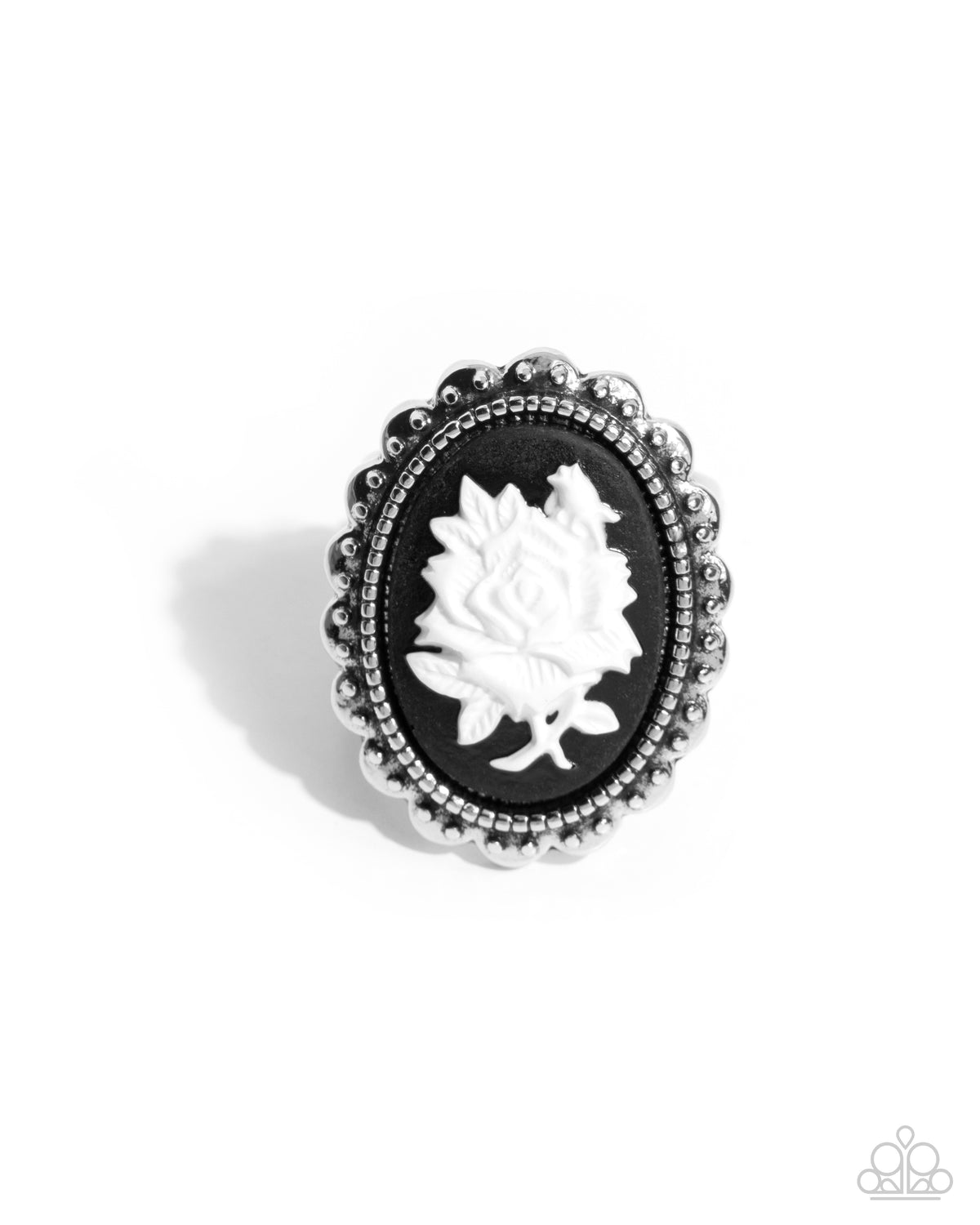 Beautiful Bloom White & Black Cameo Ring - Paparazzi Accessories- lightbox - CarasShop.com - Paparazzi Jewelry by Cara Jewels