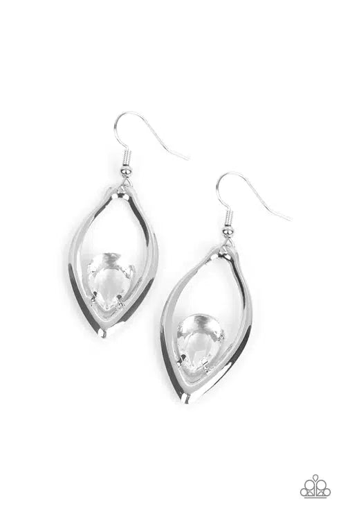 Beautifully Bejeweled White Earrings - Paparazzi Accessories- lightbox - CarasShop.com - Paparazzi Jewelry by Cara Jewels