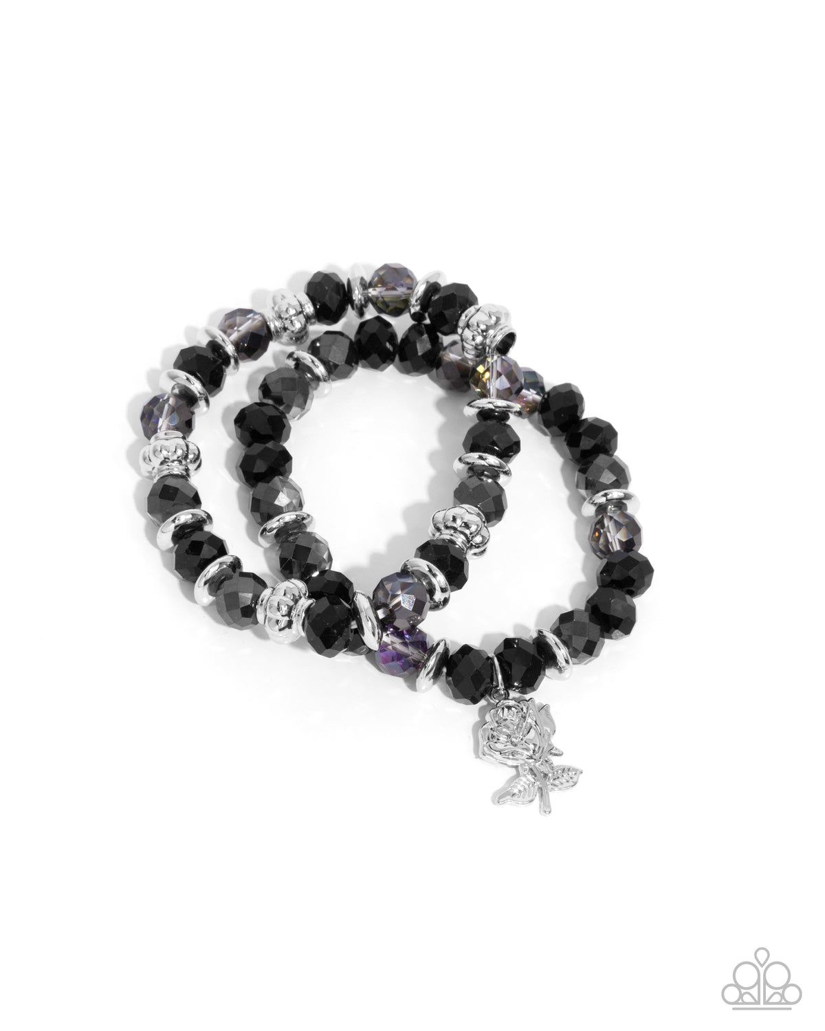 Beauty Contest Black & Silver Rose Charm Bracelet - Paparazzi Accessories- lightbox - CarasShop.com - Paparazzi Jewelry by Cara Jewels