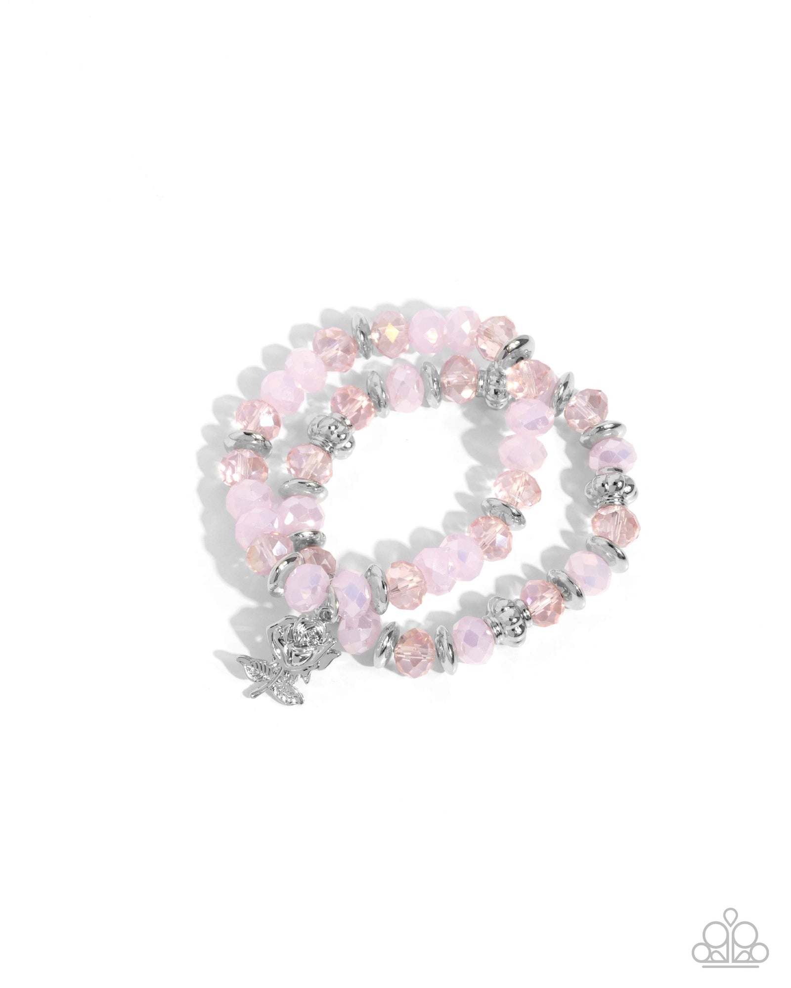 Beauty Contest Pink & Silver Rose Bracelet Set - Paparazzi Accessories- lightbox - CarasShop.com - Paparazzi Jewelry by Cara Jewels