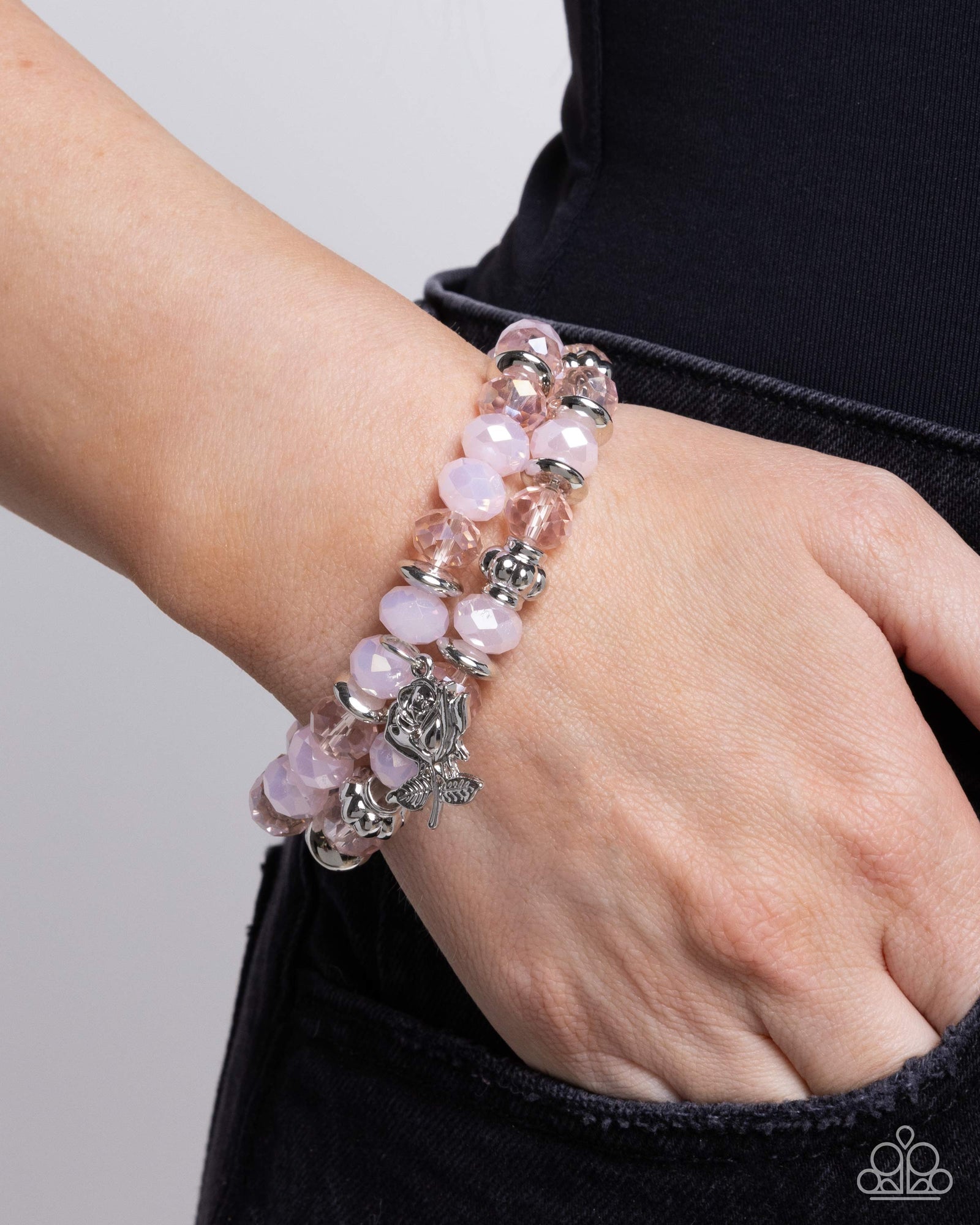 Beauty Contest Pink & Silver Rose Bracelet Set - Paparazzi Accessories- lightbox - CarasShop.com - Paparazzi Jewelry by Cara Jewels