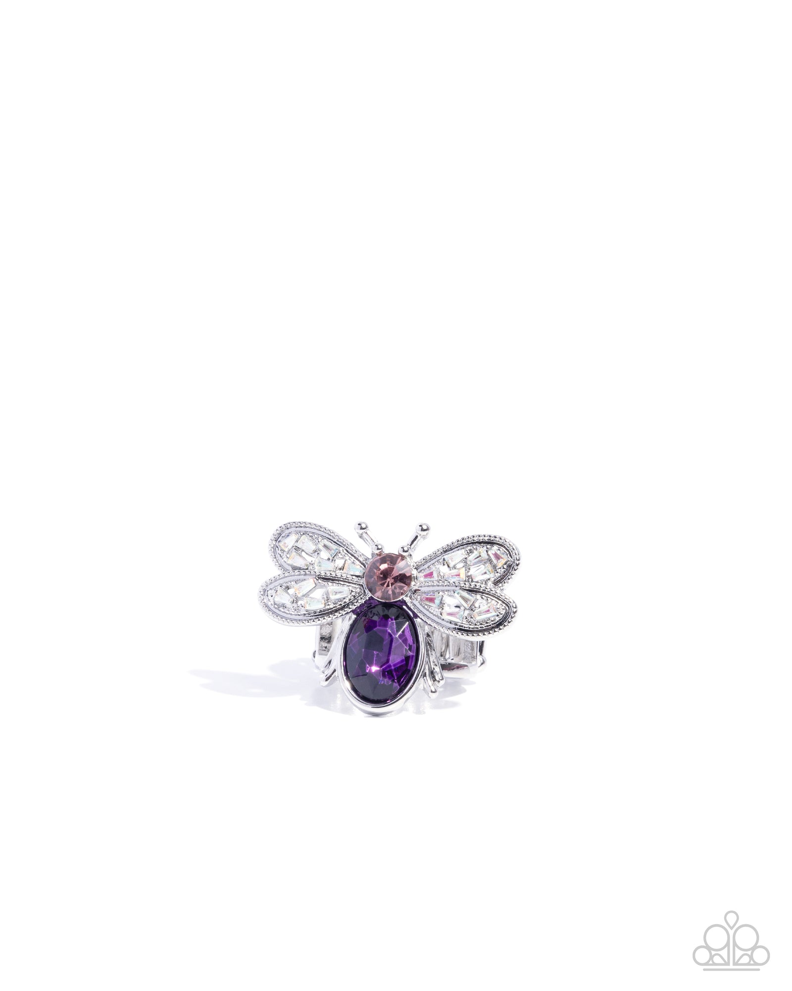 Bedazzled Bee Purple & White Gem Ring - Paparazzi Accessories- lightbox - CarasShop.com - Paparazzi Jewelry by Cara Jewels