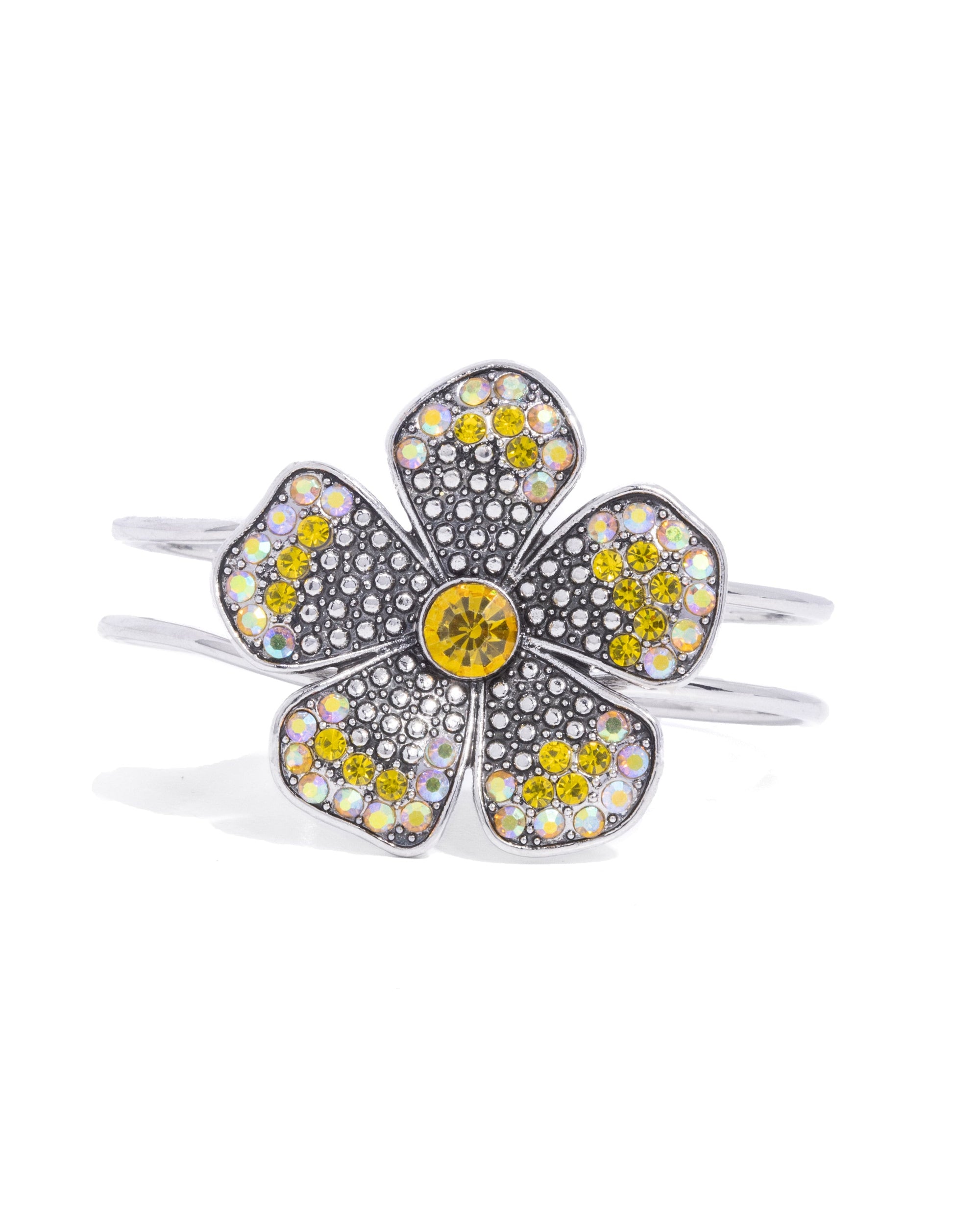 Bedazzled Bloom Yellow Flower Bracelet - Paparazzi Accessories- lightbox - CarasShop.com - Paparazzi Jewelry by Cara Jewels