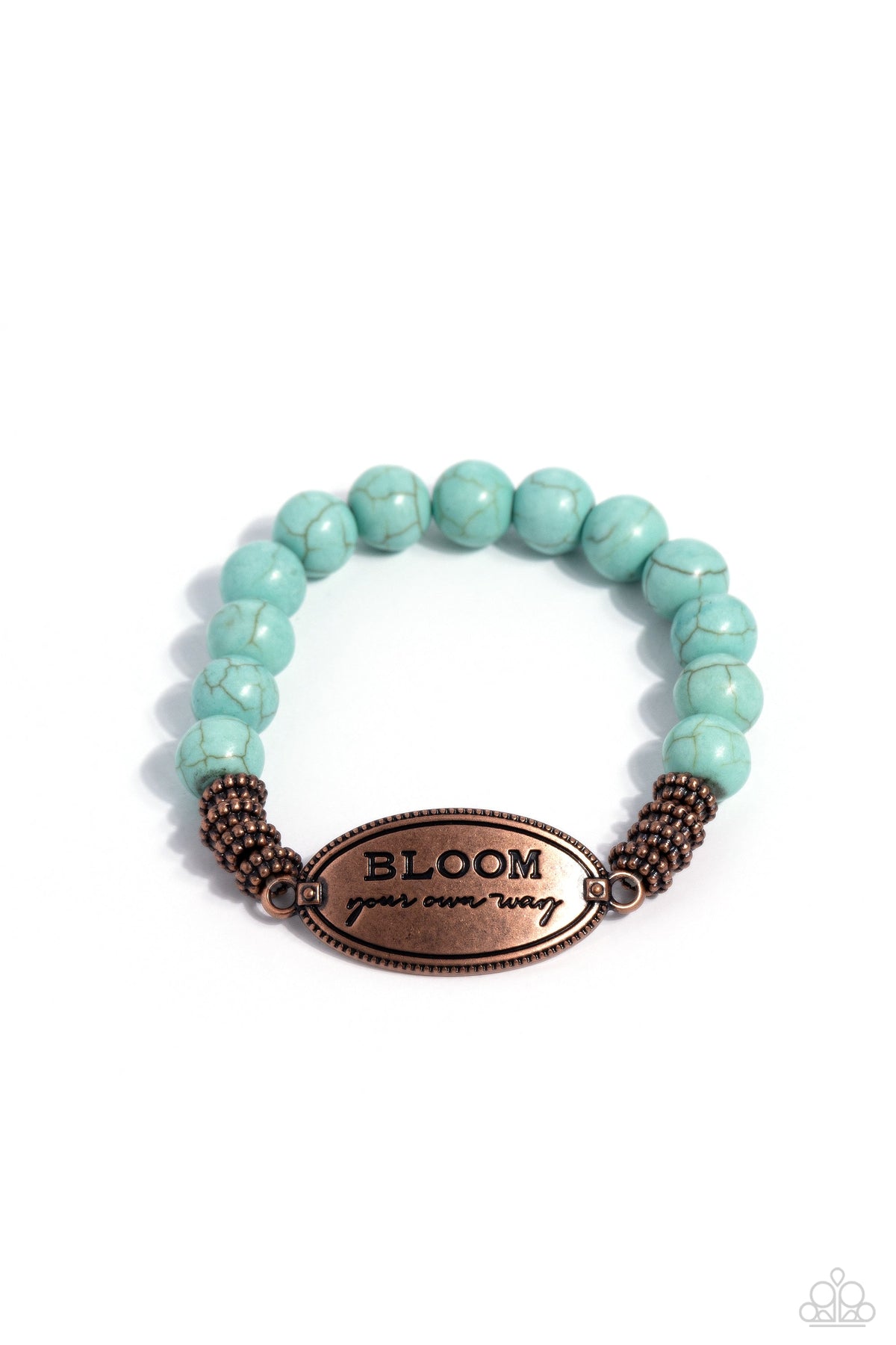 Bedouin Bloom Copper & Turquoise Blue Stone Inspirational Bracelet - Paparazzi Accessories- lightbox - CarasShop.com - Paparazzi Jewelry by Cara Jewels