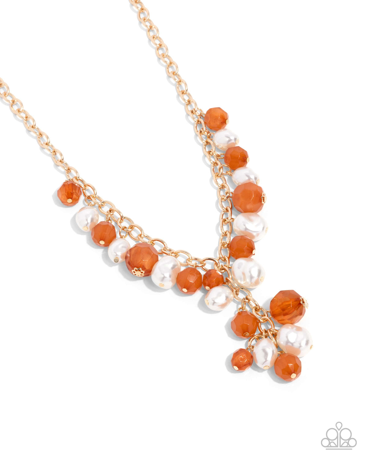 Beehive Barrage Orange & White Pearl Necklace - Paparazzi Accessories- lightbox - CarasShop.com - Paparazzi Jewelry by Cara Jewels