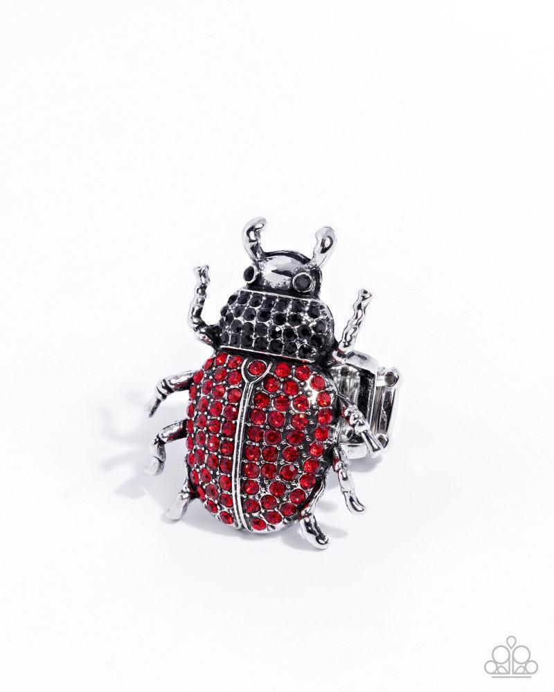 Beetle Bling Red & Black Rhinestone Ring - Paparazzi Accessories- lightbox - CarasShop.com - Paparazzi Jewelry by Cara Jewels