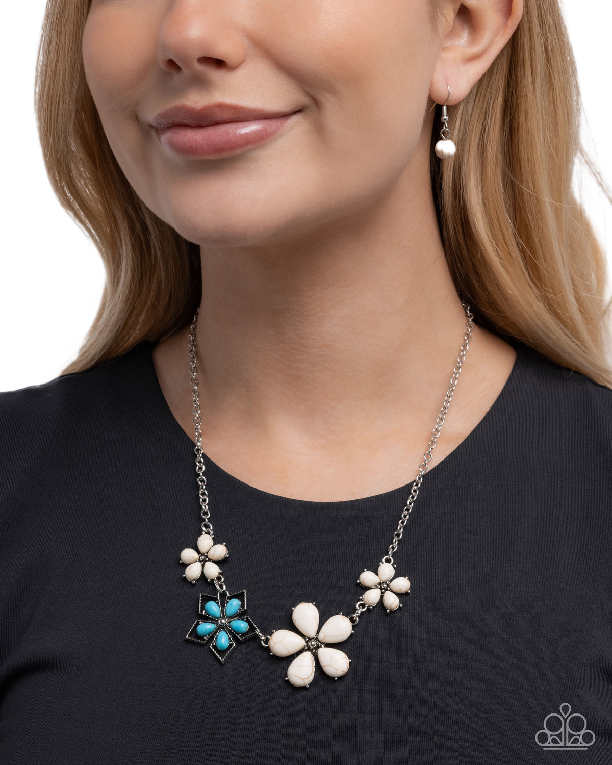 Behold the Bloom White Stone Necklace - Paparazzi Accessories-on model - CarasShop.com - Paparazzi Jewelry by Cara Jewels