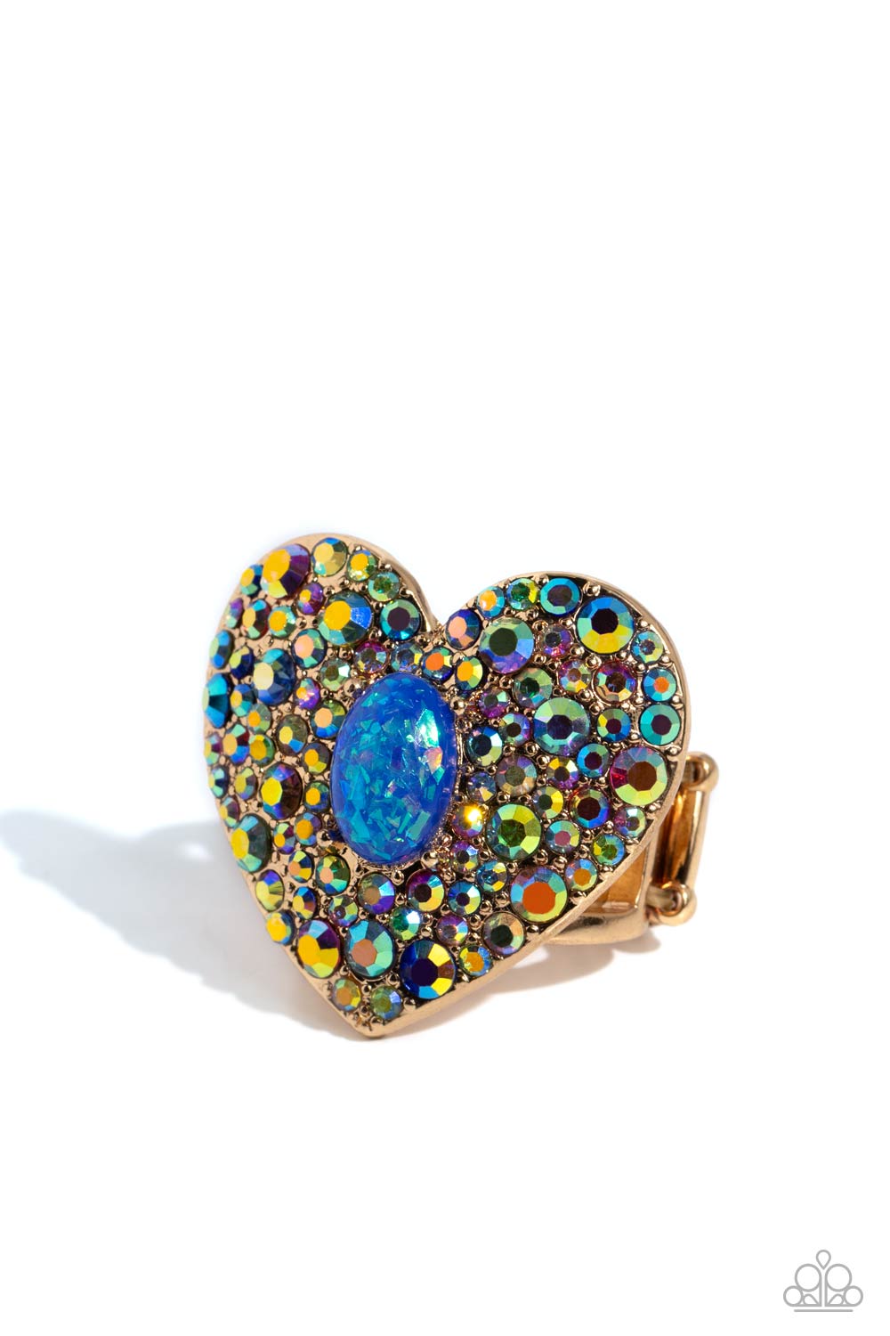 Bejeweled Beau Blue & Iridescent Heart Ring - Paparazzi Accessories- lightbox - CarasShop.com - Paparazzi Jewelry by Cara Jewels