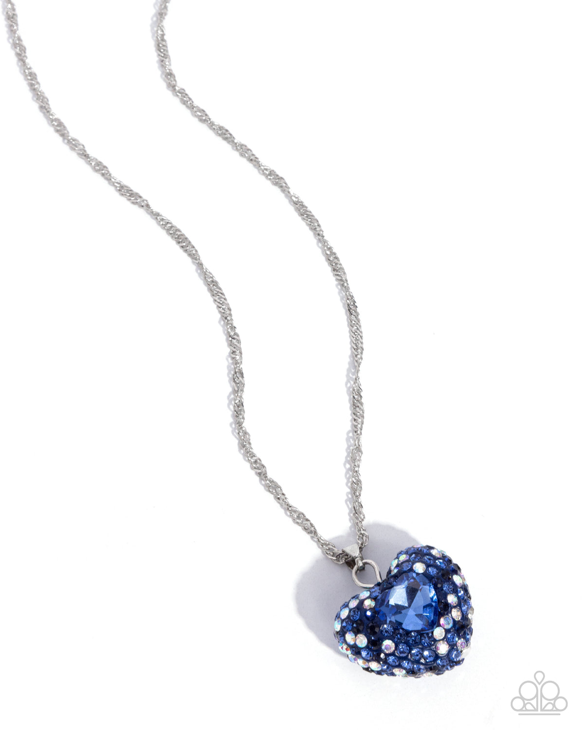 Best Of My Heart Blue & White Rhinestone Heart Necklace - Paparazzi Accessories- lightbox - CarasShop.com - Paparazzi Jewelry by Cara Jewels