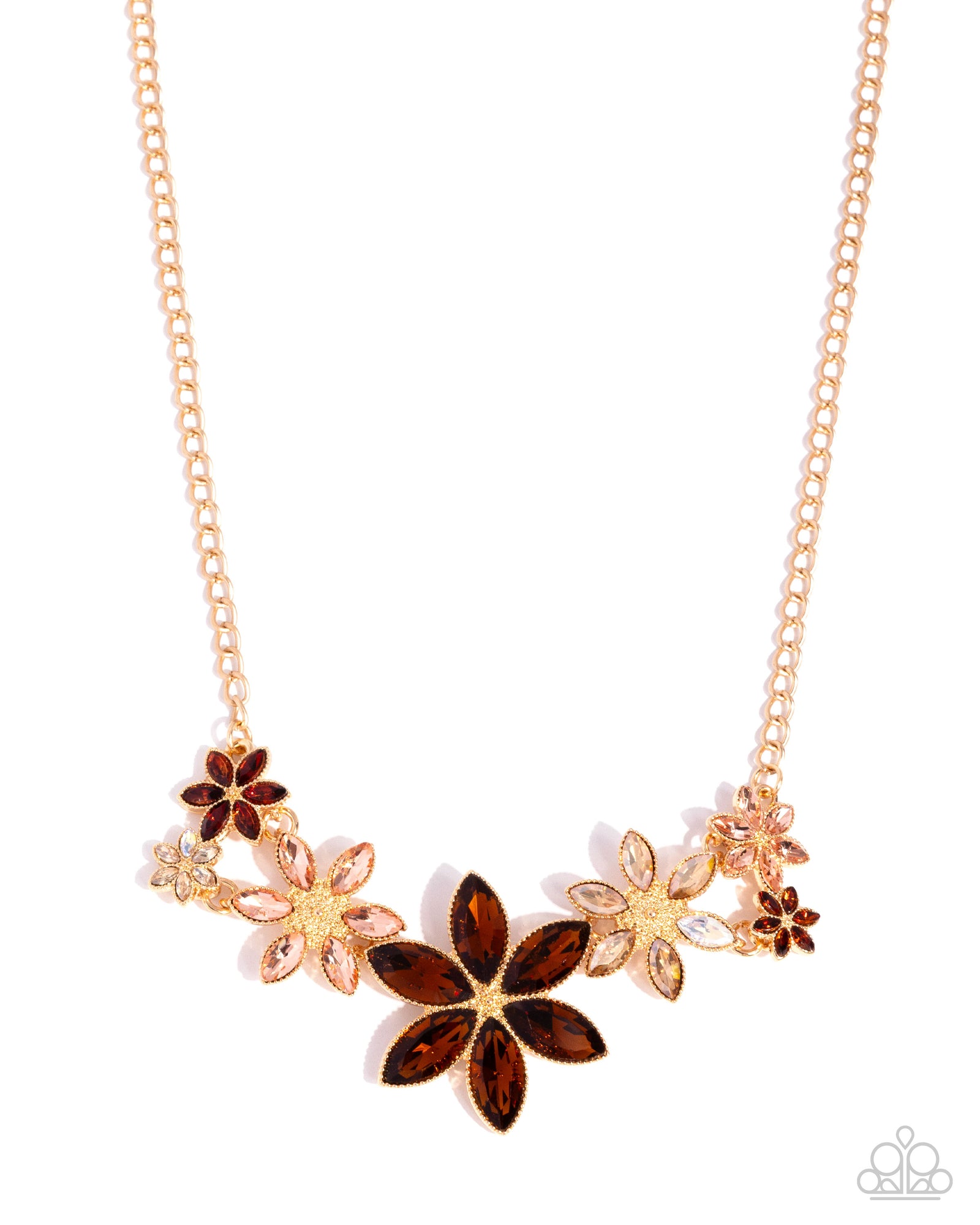 Bewildering Bouquet Brown Gem & Gold Floral Necklace - Paparazzi Accessories- lightbox - CarasShop.com - Paparazzi Jewelry by Cara Jewels