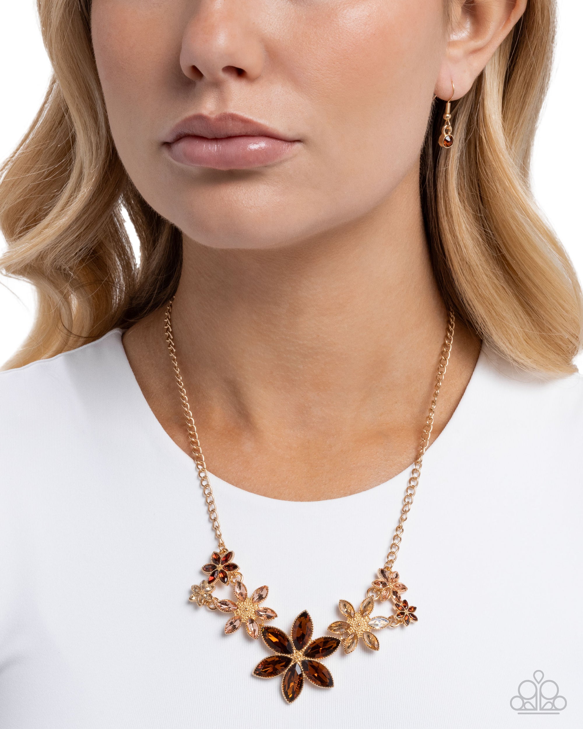 Bewildering Bouquet Brown Gem & Gold Floral Necklace - Paparazzi Accessories- lightbox - CarasShop.com - Paparazzi Jewelry by Cara Jewels