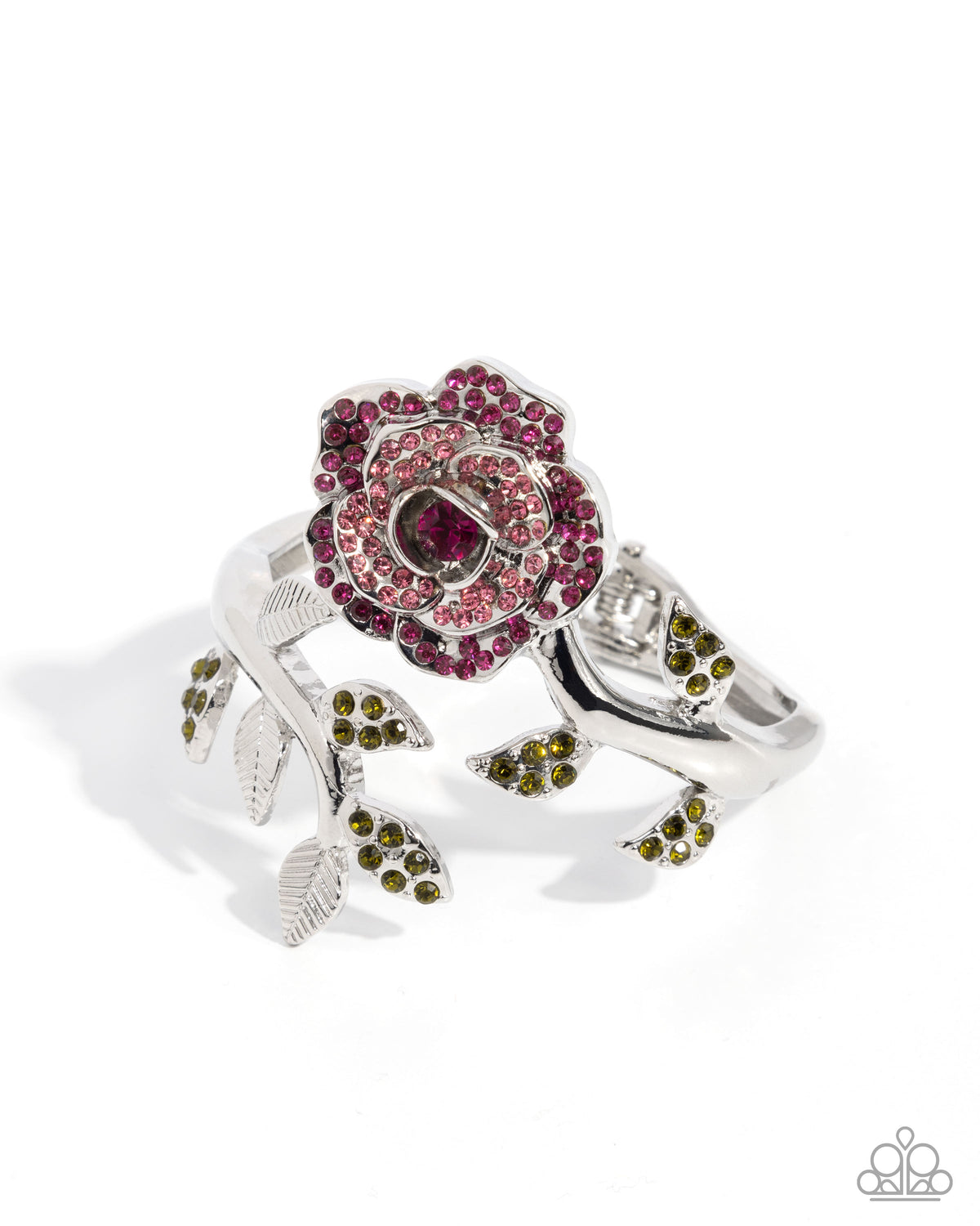 Bewitching Belle Pink Rhinestone Rose Floral Bracelet - Paparazzi Accessories- lightbox - CarasShop.com - Paparazzi Jewelry by Cara Jewels