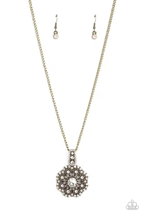 Bewitching Brilliance Brass Necklace - Paparazzi Accessories- lightbox - CarasShop.com - Paparazzi Jewelry by Cara Jewels
