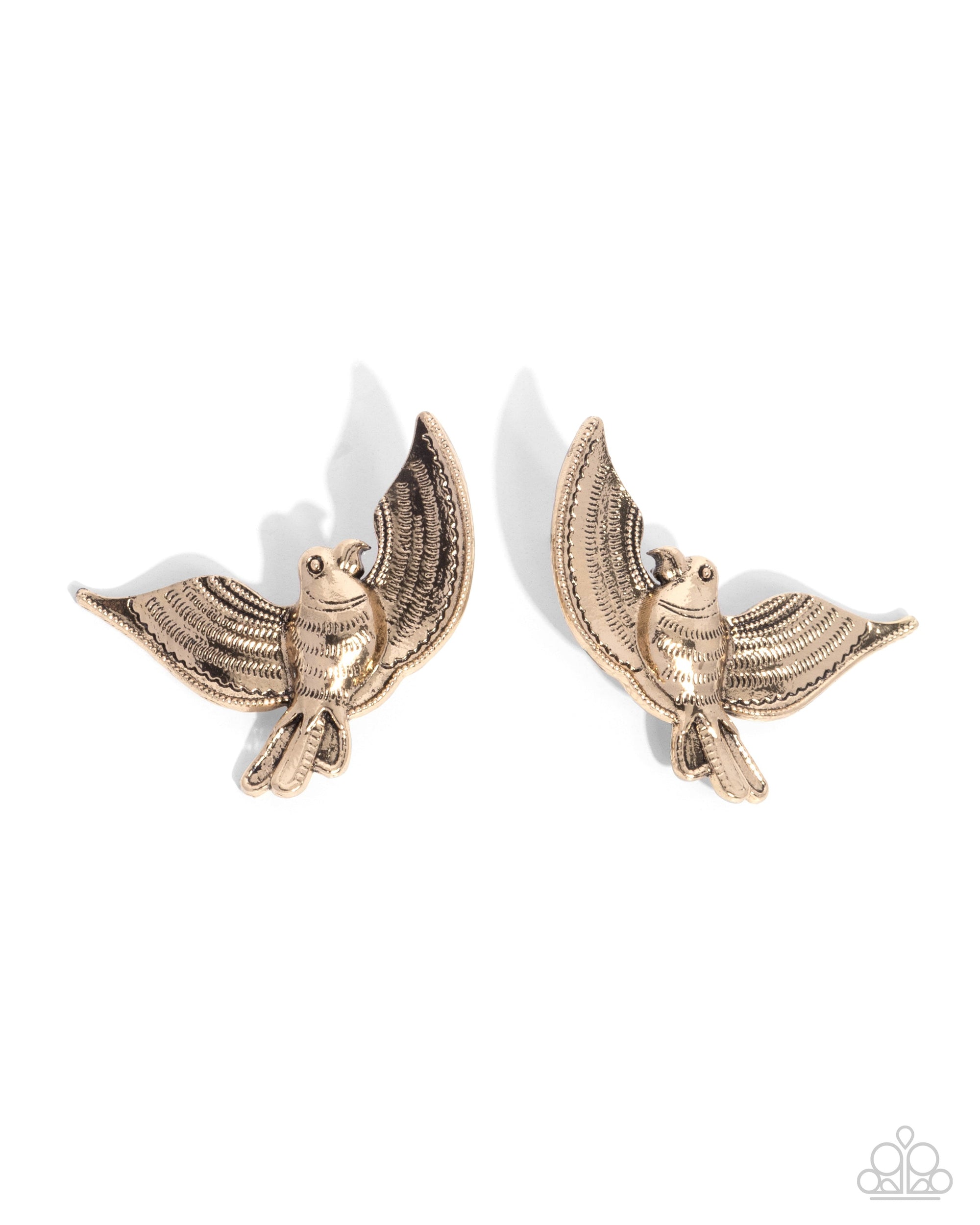 Bird of PLAY Antiqued Gold Post Earrings - Paparazzi Accessories- lightbox - CarasShop.com - Paparazzi Jewelry by Cara Jewels