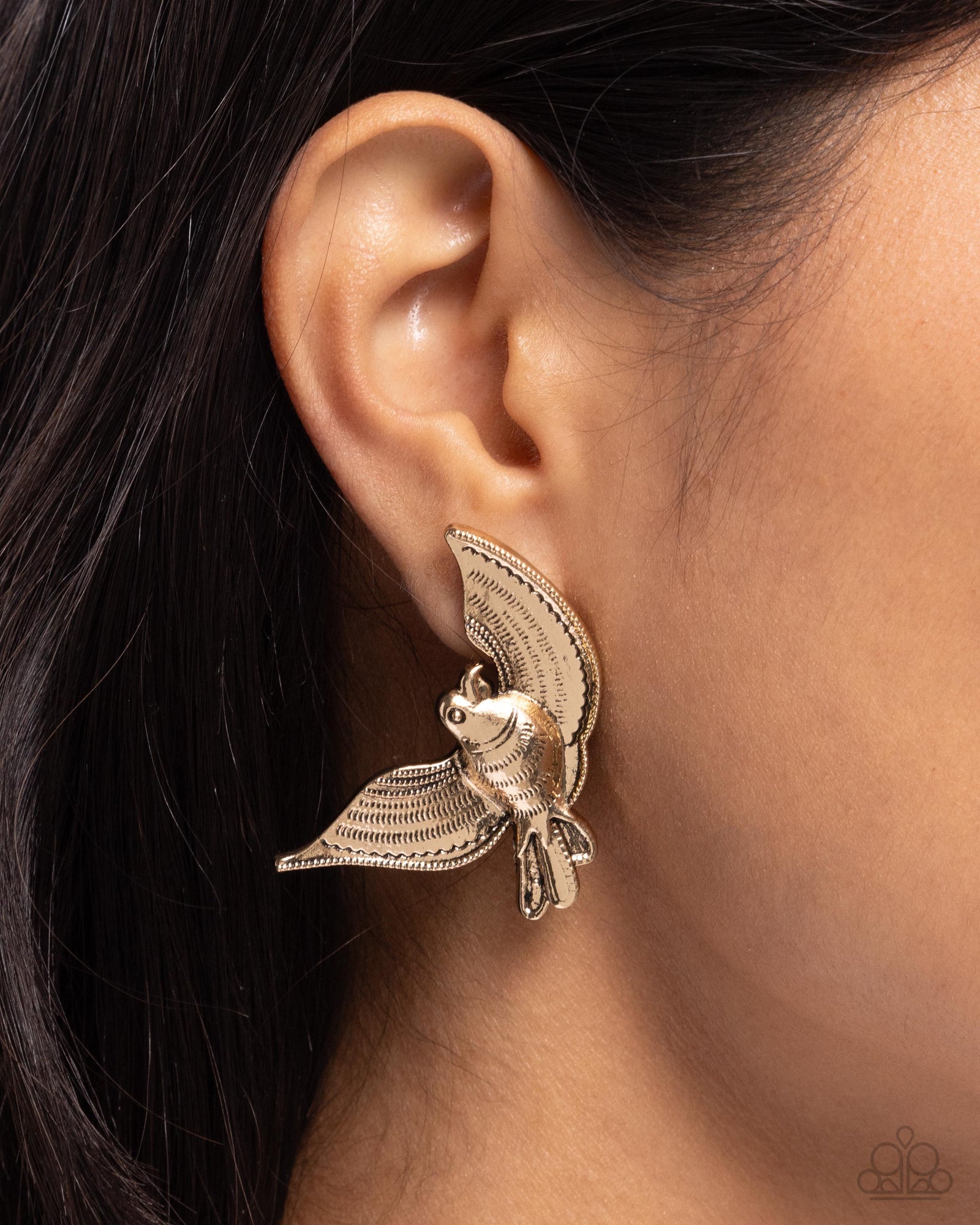 Bird of PLAY Antiqued Gold Post Earrings - Paparazzi Accessories- lightbox - CarasShop.com - Paparazzi Jewelry by Cara Jewels