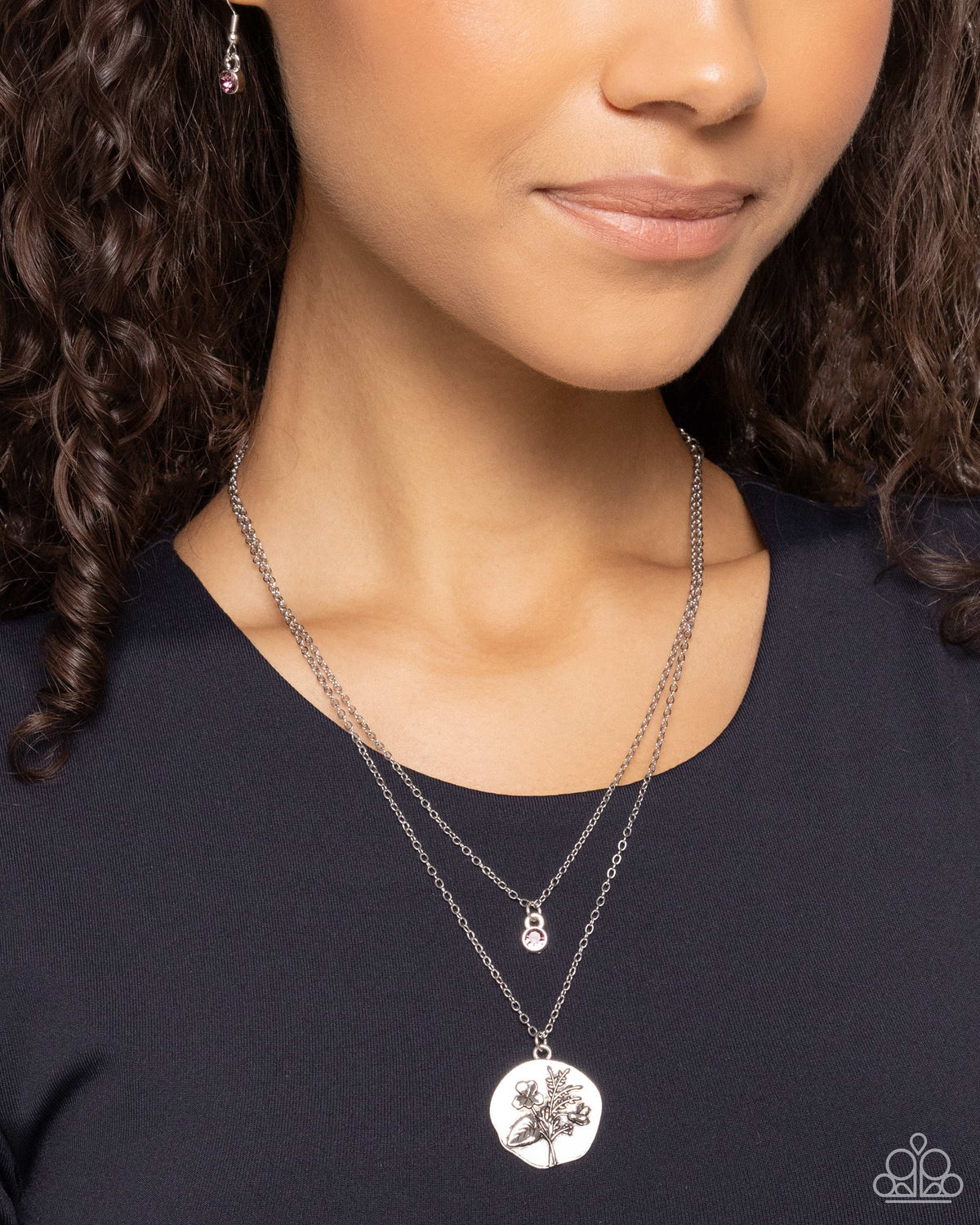 Birthstone Beauty (February) Amethyst Purple Rhinestone Necklace - Paparazzi Accessories- on model - CarasShop.com - Paparazzi Jewelry by Cara Jewels