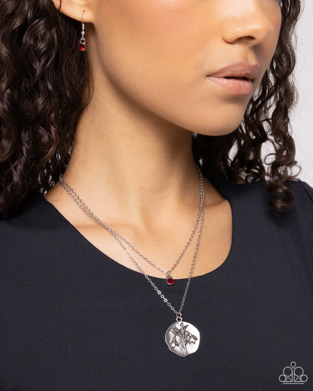 Birthstone Beauty (January) Garnet Red Rhinestone Necklace - Paparazzi Accessories- on model - CarasShop.com - Paparazzi Jewelry by Cara Jewels