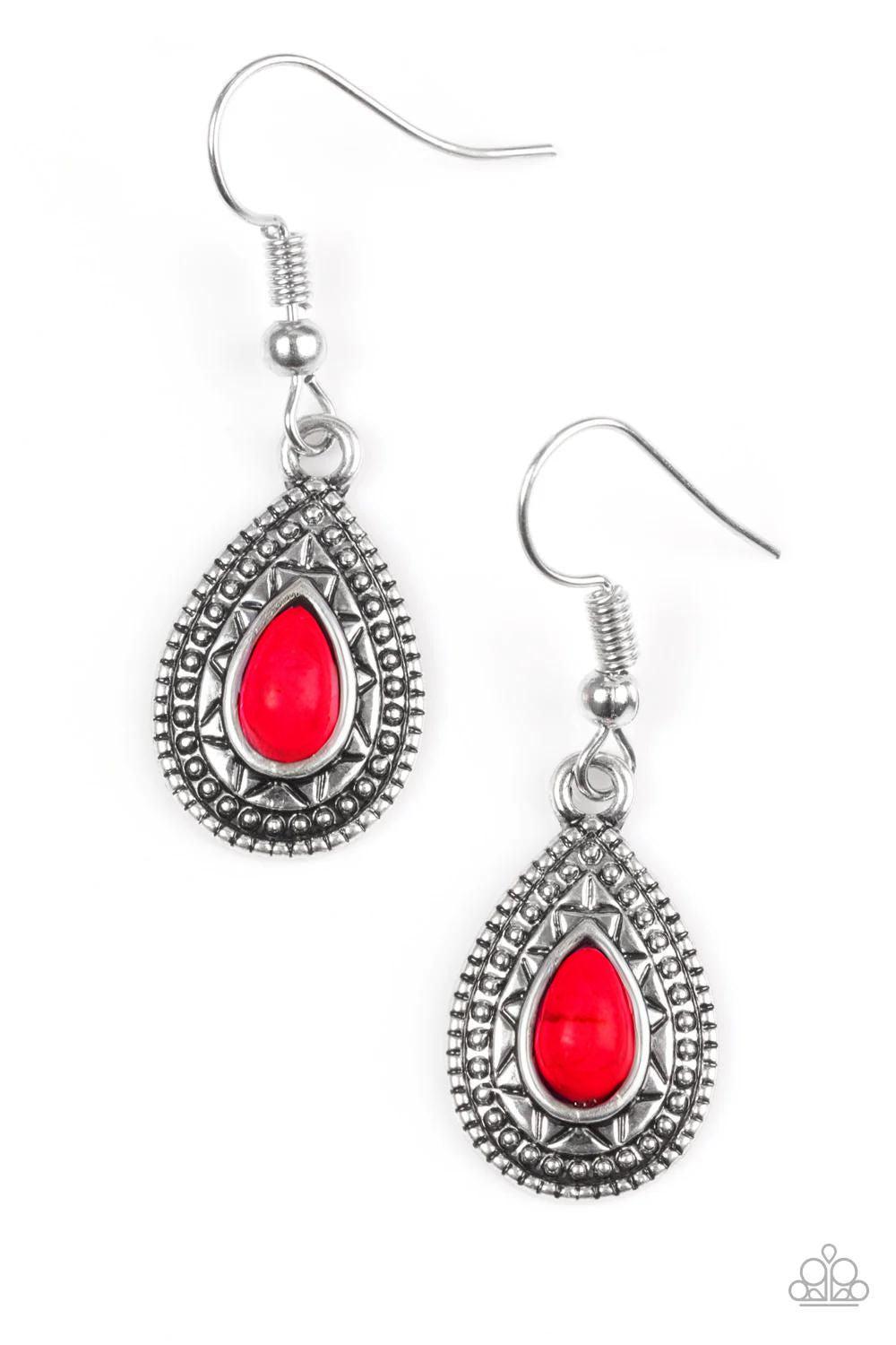 Blazing Beauty Red Stone Earrings - Paparazzi Accessories- lightbox - CarasShop.com - Paparazzi Jewelry by Cara Jewels
