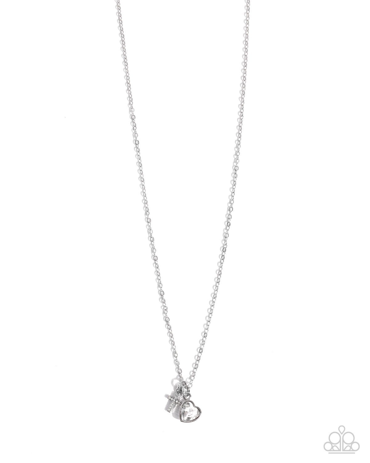 Blessed Brilliance White Rhinestone Heart & Cross Necklace - Paparazzi Accessories- lightbox - CarasShop.com - Paparazzi Jewelry by Cara Jewels