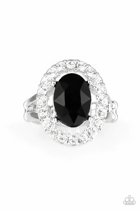 Bling Blitz Black and White Rhinestone Ring - Paparazzi Accessories- lightbox - CarasShop.com - Paparazzi Jewelry by Cara Jewels