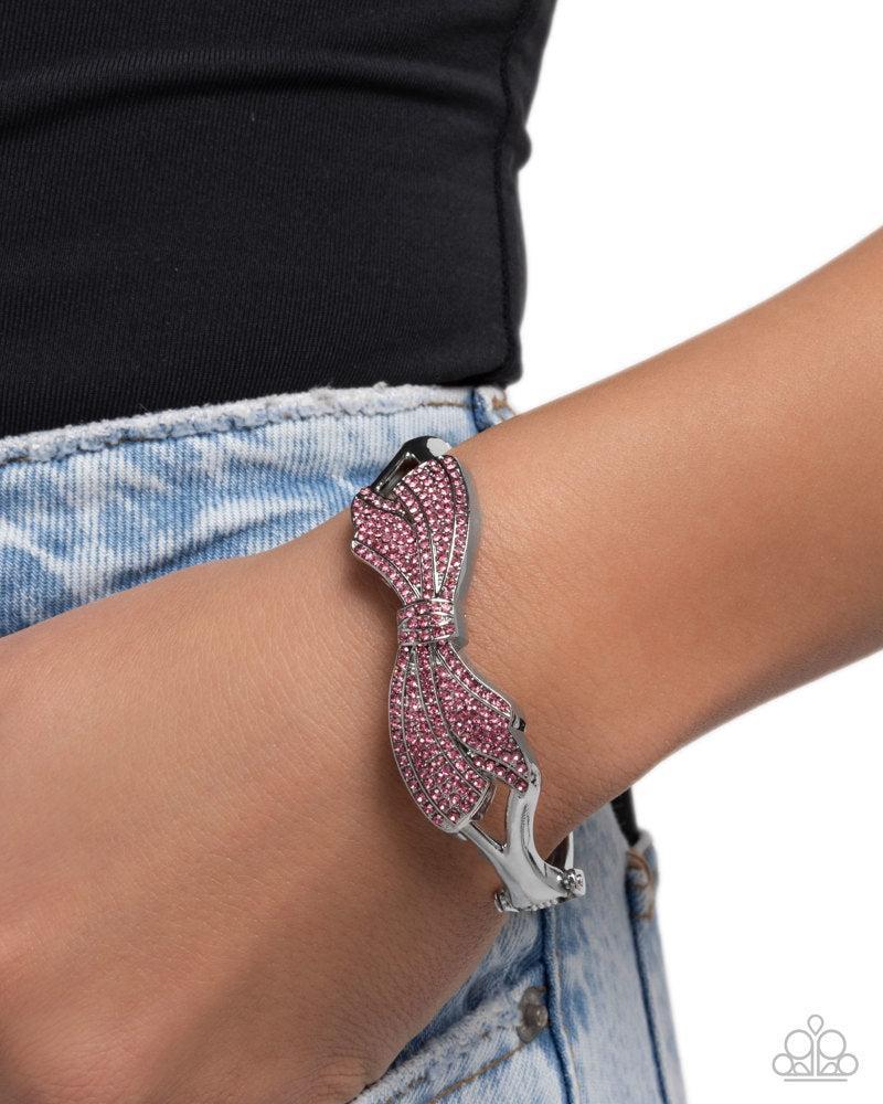 Blissful Bow Pink Bracelet - Paparazzi Accessories- lightbox - CarasShop.com - Paparazzi Jewelry by Cara Jewels