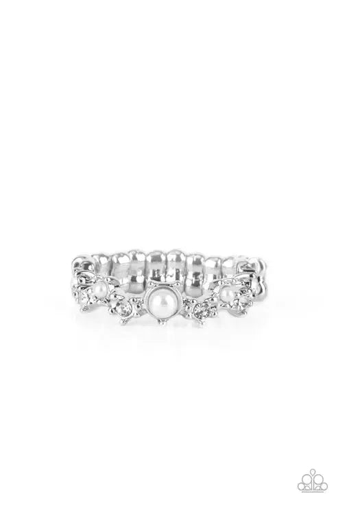 Blissfully Bella White Ring - Paparazzi Accessories- lightbox - CarasShop.com - Paparazzi Jewelry by Cara Jewels