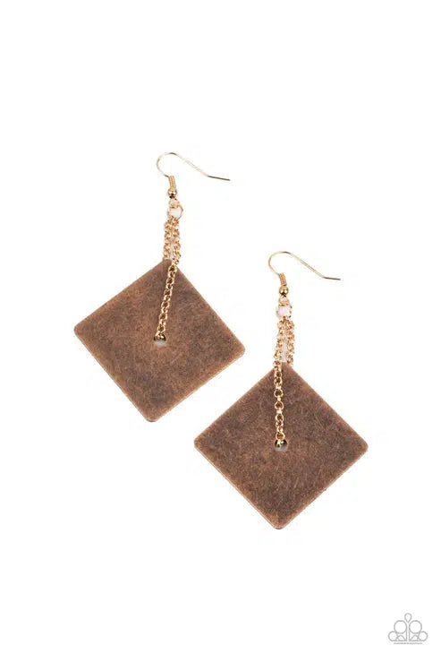 Block Party Posh Copper Earrings - Paparazzi Accessories- lightbox - CarasShop.com - Paparazzi Jewelry by Cara Jewels