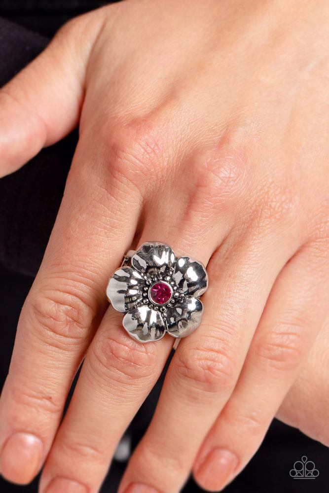 BLOOM BLOOM Pow Pink Ring - Paparazzi Accessories- on model - CarasShop.com - Paparazzi Jewelry by Cara Jewels