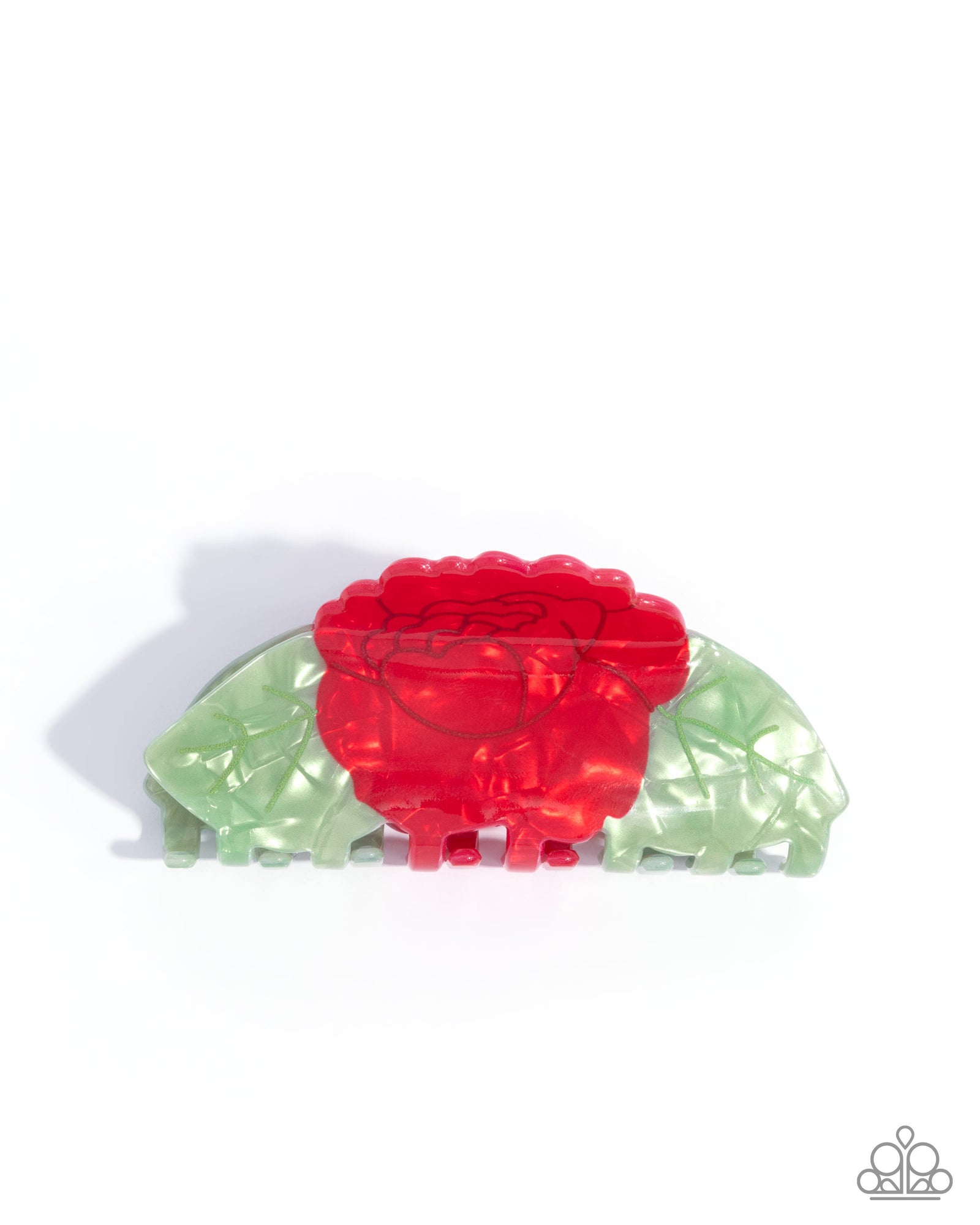 Blooming Baddie Red & Green Floral Hair Claw - Paparazzi Accessories- lightbox - CarasShop.com - Paparazzi Jewelry by Cara Jewels