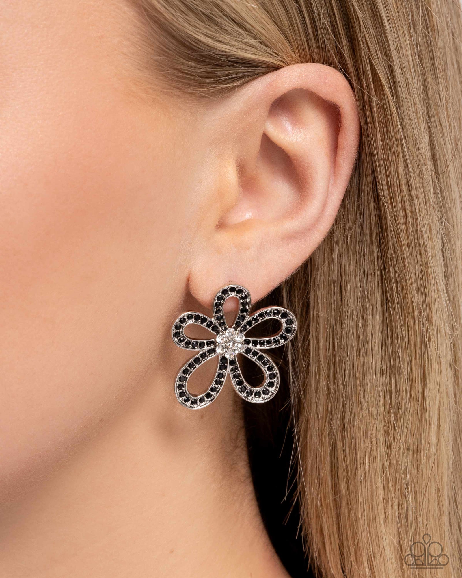 Blooming Belle Black Floral Earrings - Paparazzi Accessories- lightbox - CarasShop.com - Paparazzi Jewelry by Cara Jewels