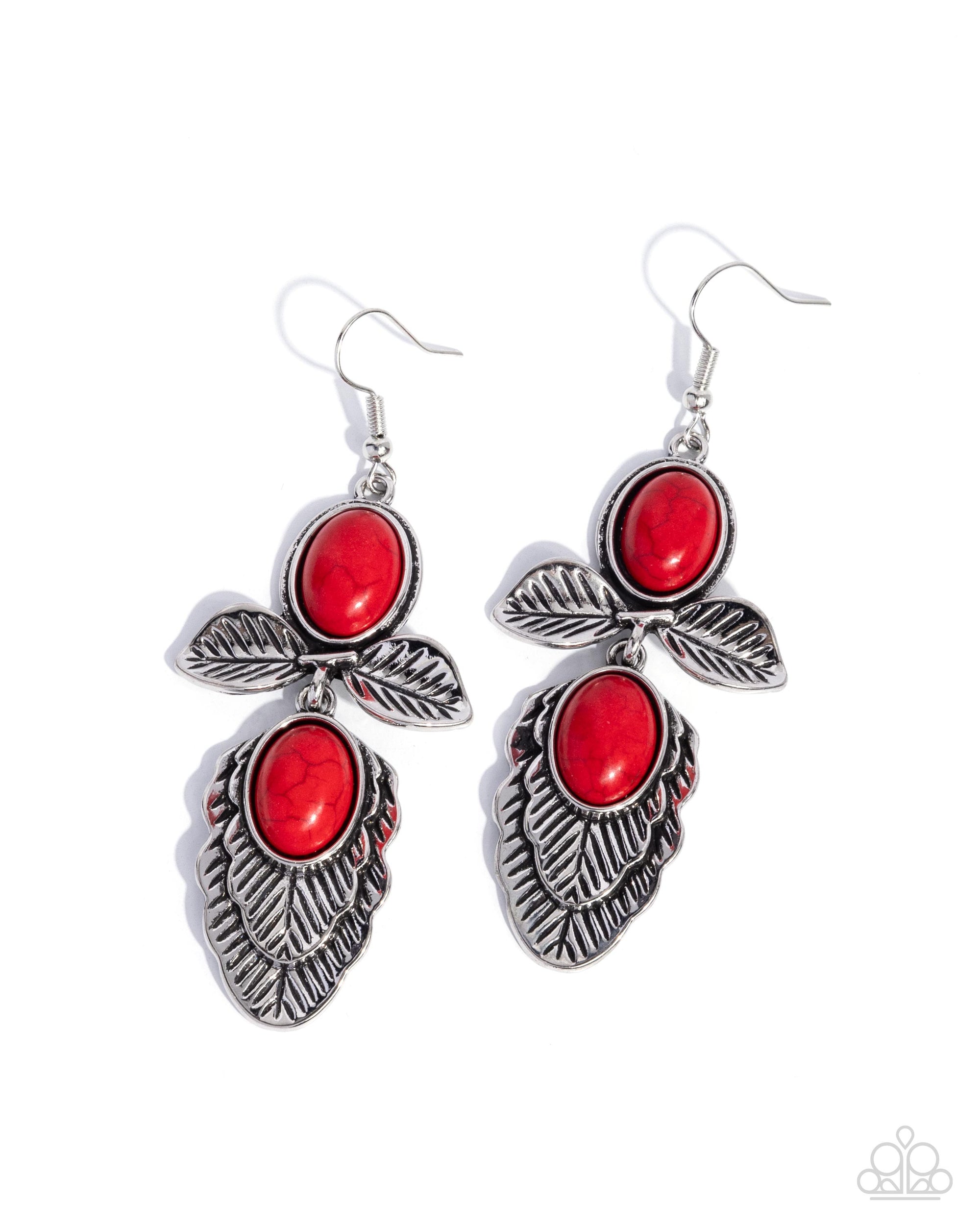 Blooming Bevy Red Stone & Leaf Earrings - Paparazzi Accessories- lightbox - CarasShop.com - Paparazzi Jewelry by Cara Jewels