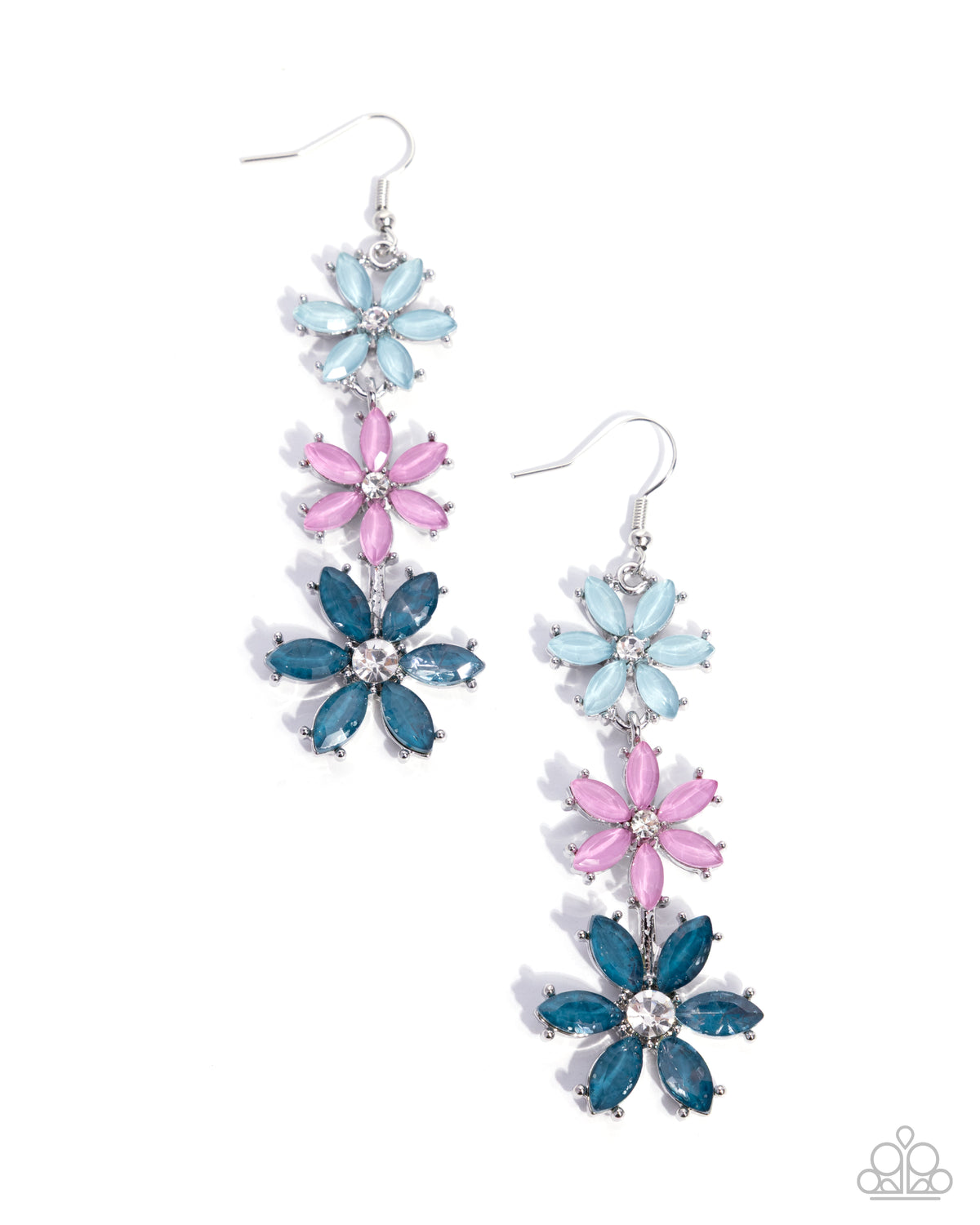 Blooming Bombshell Blue & Pink Gem Flower Earrings - Paparazzi Accessories- lightbox - CarasShop.com - Paparazzi Jewelry by Cara Jewels