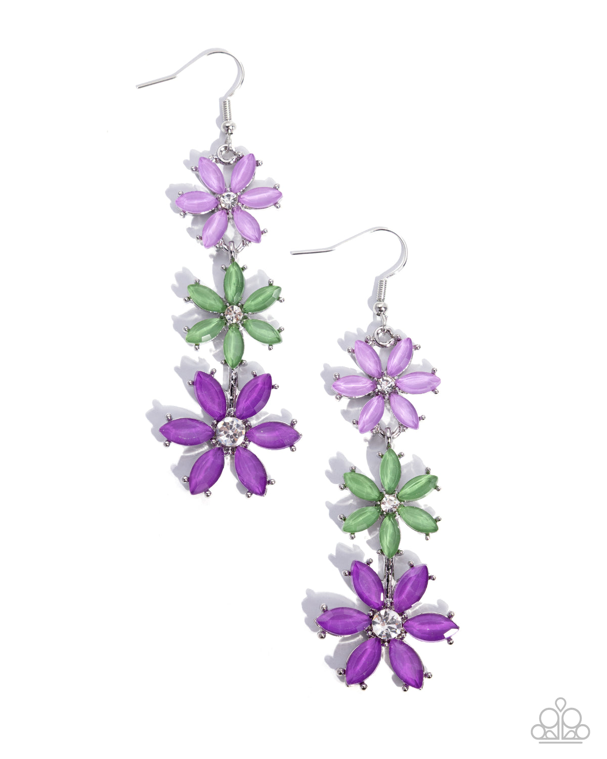 Blooming Bombshell Purple & Green Gem Flower Earrings - Paparazzi Accessories- lightbox - CarasShop.com - Paparazzi Jewelry by Cara Jewels