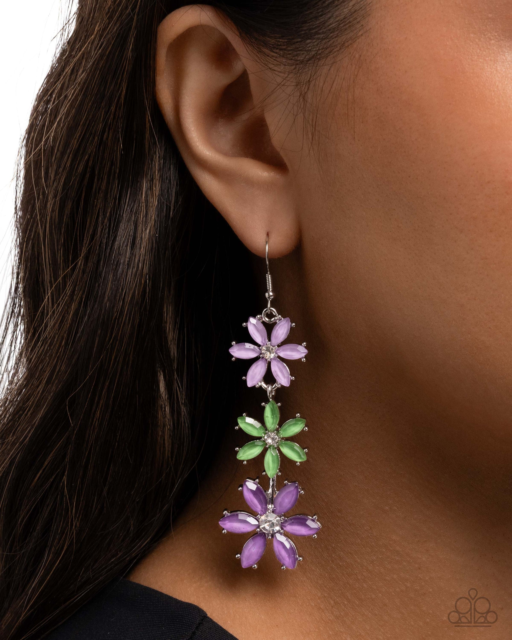 Blooming Bombshell Purple & Green Gem Flower Earrings - Paparazzi Accessories- lightbox - CarasShop.com - Paparazzi Jewelry by Cara Jewels
