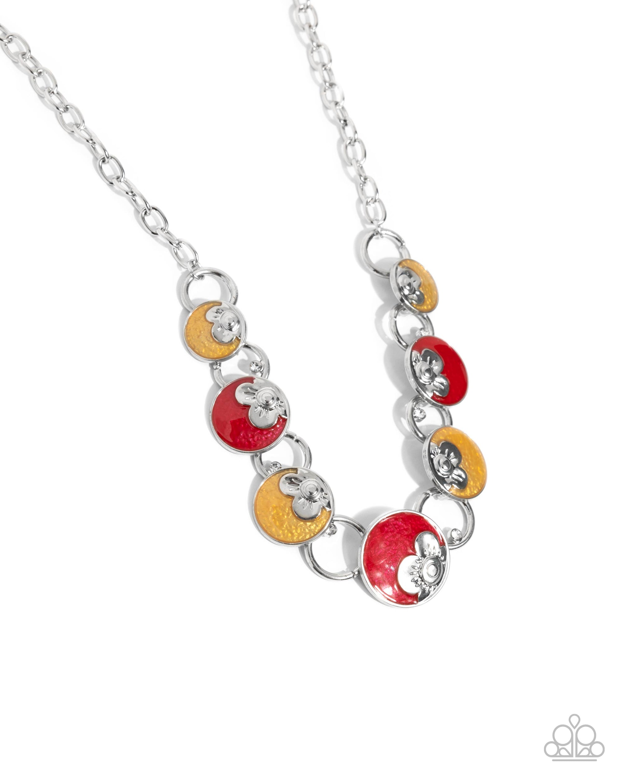 Blooming Bravado Red, Yellow & Silver Necklace - Paparazzi Accessories- lightbox - CarasShop.com - Paparazzi Jewelry by Cara Jewels