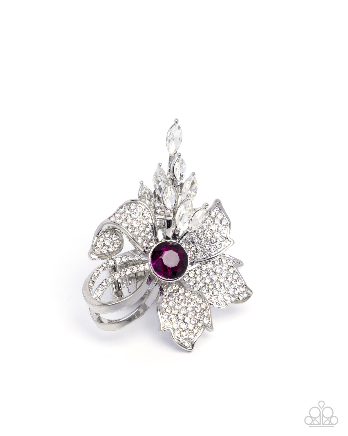 Blooming Broadcast Pink & White Rhinestone Ring - Paparazzi Accessories- lightbox - CarasShop.com - Paparazzi Jewelry by Cara Jewels
