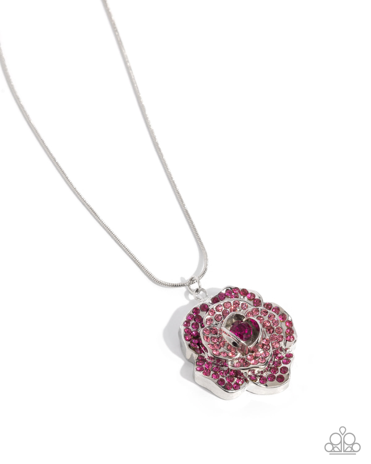 Blossoming Belle Pink Rhinestone Rose Floral Necklace - Paparazzi Accessories- lightbox - CarasShop.com - Paparazzi Jewelry by Cara Jewels