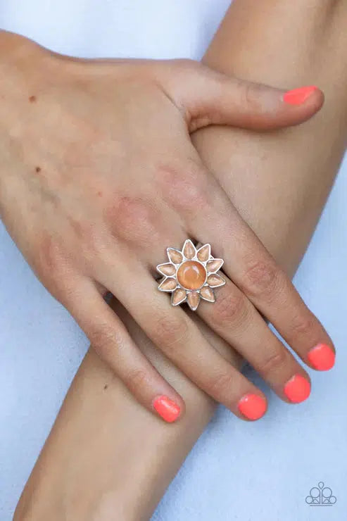 Blossoming Sunbeams Orange Ring - Paparazzi Accessories- on model - CarasShop.com - Paparazzi Jewelry by Cara Jewels