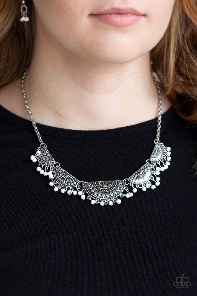 Boho Baby White Necklace - Paparazzi Accessories- on model - CarasShop.com - Paparazzi Jewelry by Cara Jewels