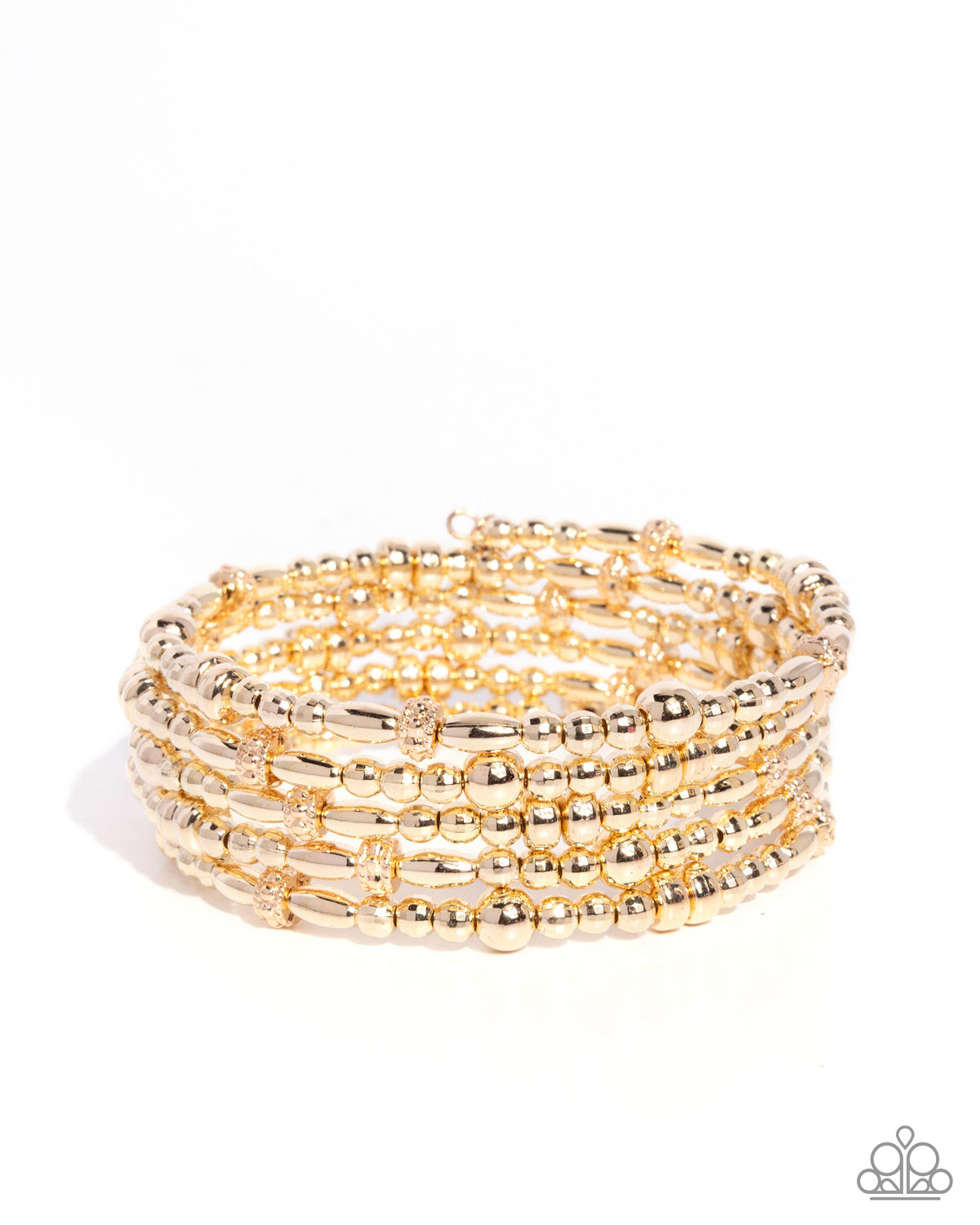 Boisterous Beads Gold Coil Bracelet - Paparazzi Accessories- lightbox - CarasShop.com - Paparazzi Jewelry by Cara Jewels