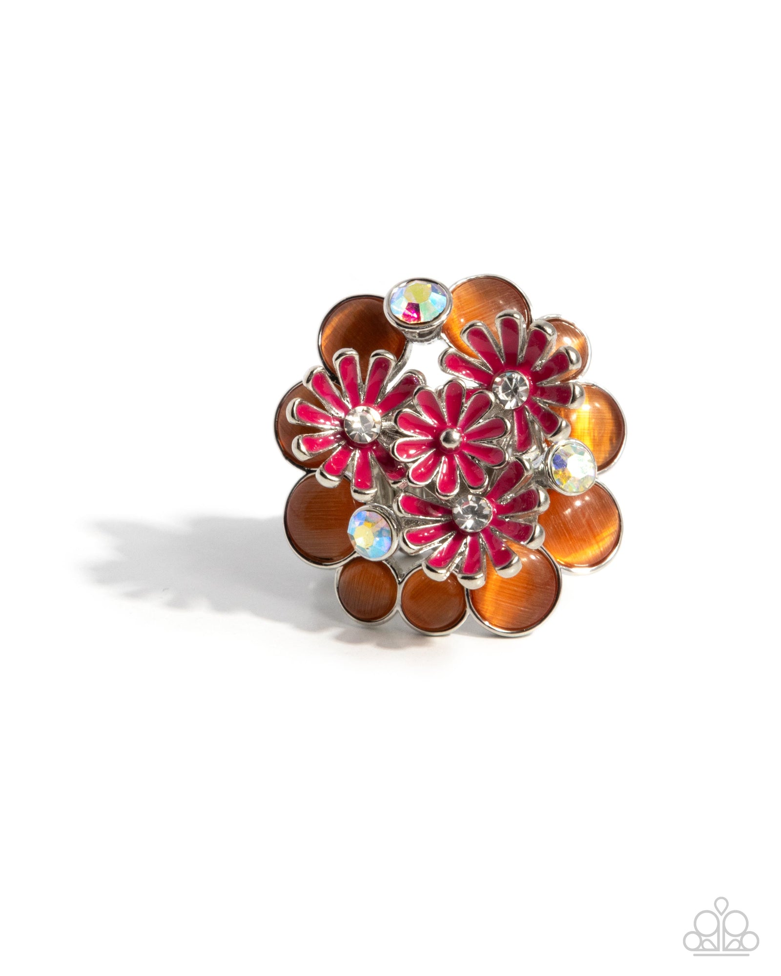 Boisterous Bouquet Orange Floral Ring - Paparazzi Accessories- lightbox - CarasShop.com - Paparazzi Jewelry by Cara Jewels