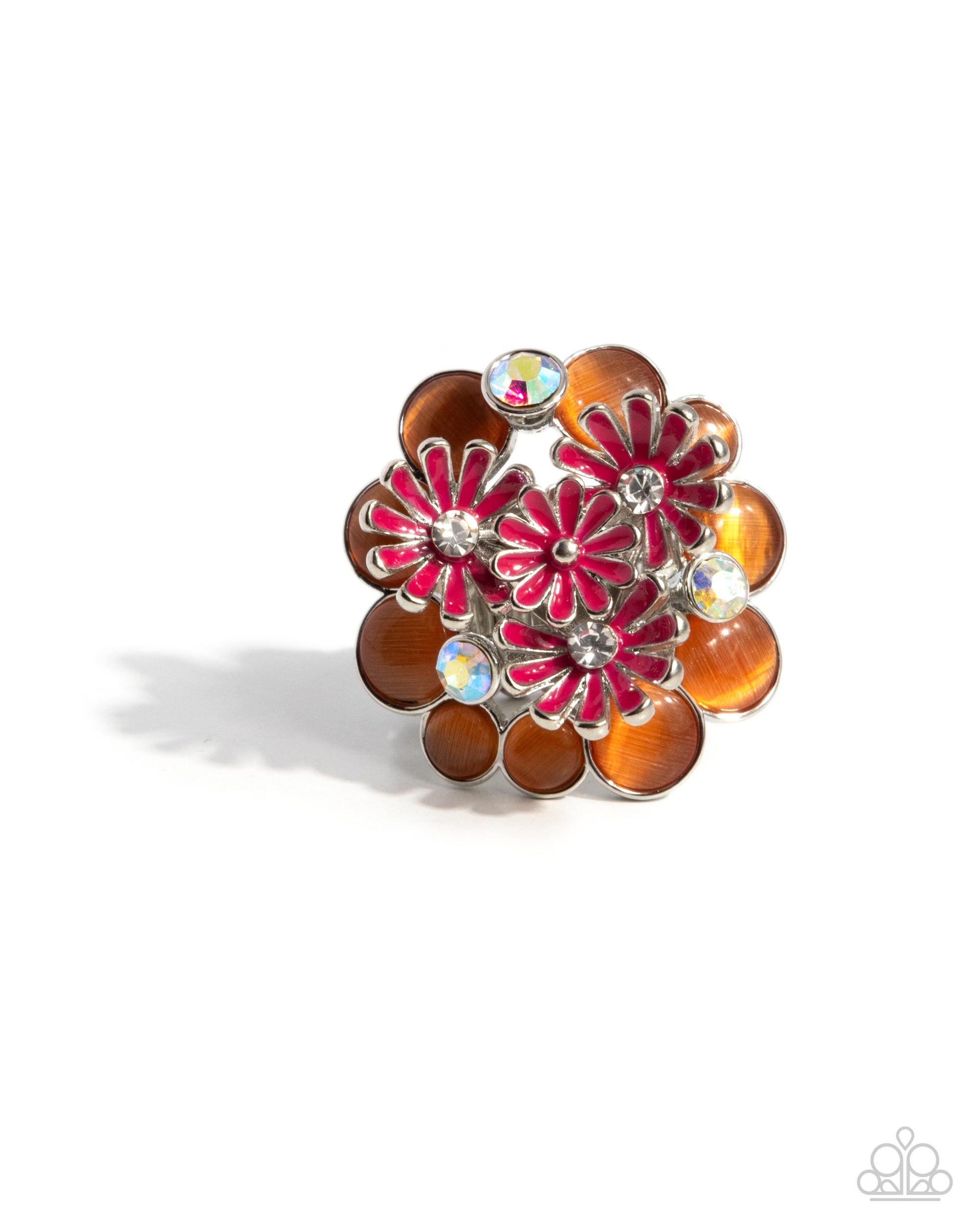 Boisterous Bouquet Orange Floral Ring - Paparazzi Accessories- lightbox - CarasShop.com - Paparazzi Jewelry by Cara Jewels