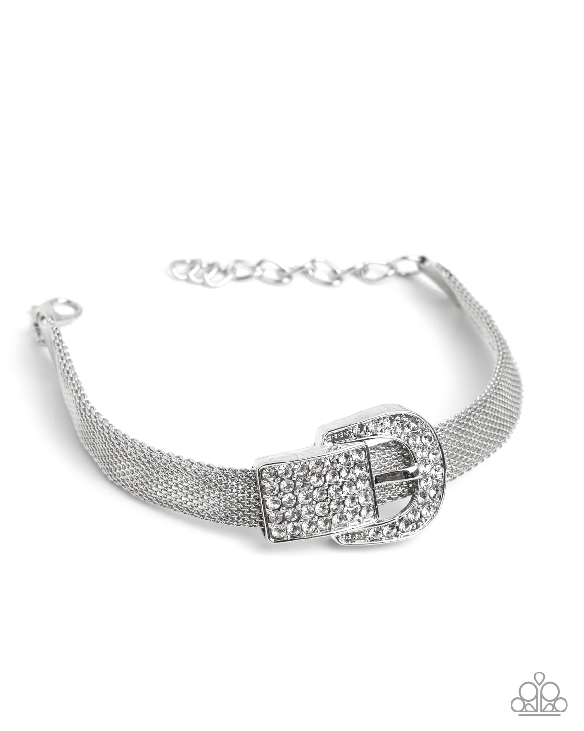 Boldly Buckled White Rhinestone Bracelet - Paparazzi Accessories- lightbox - CarasShop.com - Paparazzi Jewelry by Cara Jewels
