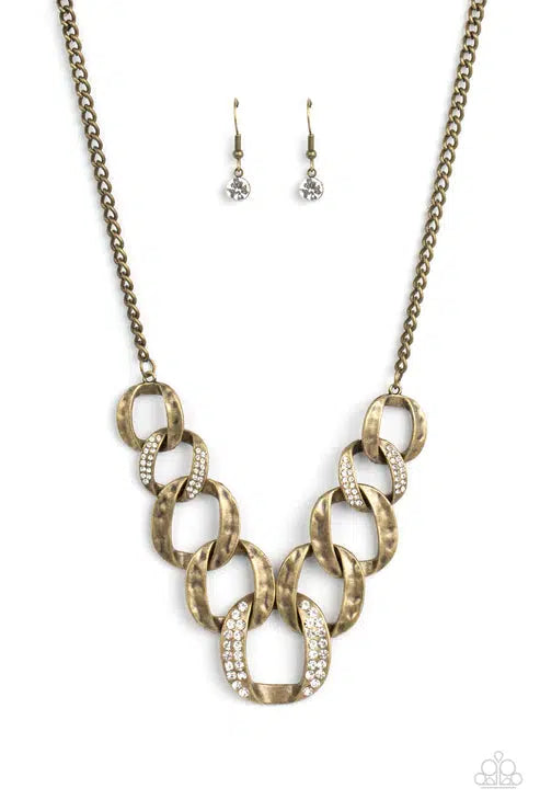 Bombshell Bling Brass Necklace - Paparazzi Accessories- lightbox - CarasShop.com - Paparazzi Jewelry by Cara Jewels