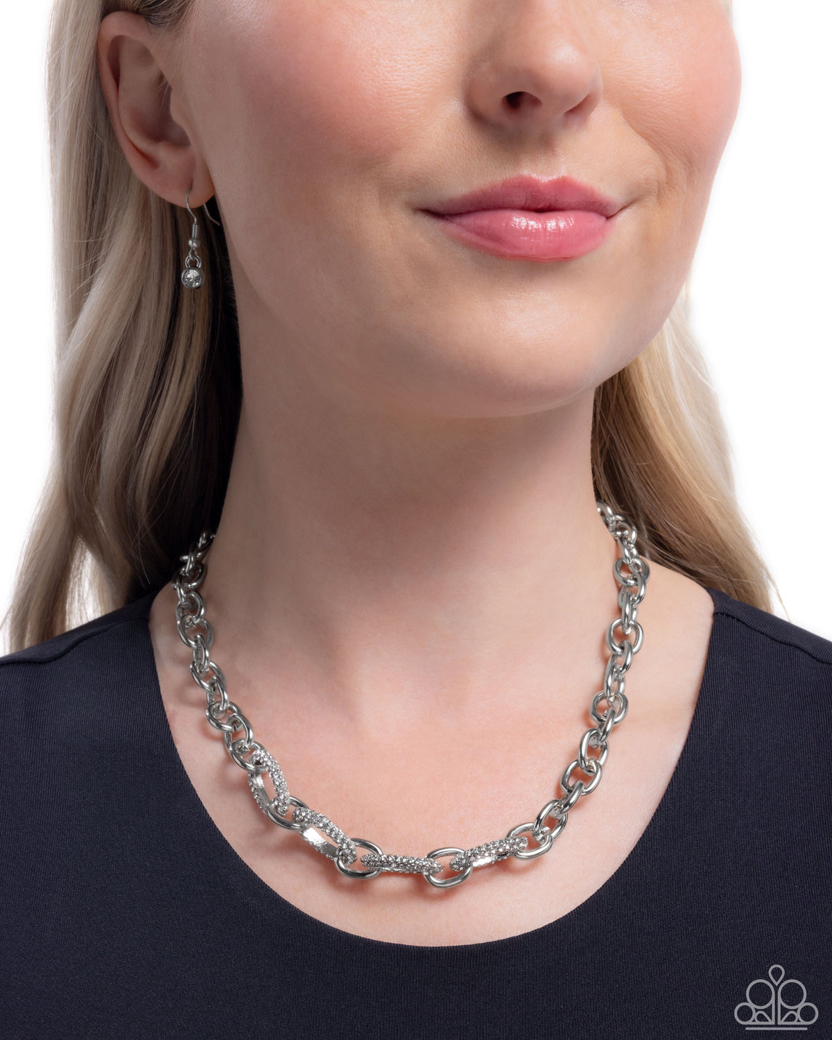 Boogie Bling White Rhinestone Chain Necklace - Paparazzi Accessories- on model - CarasShop.com - Paparazzi Jewelry by Cara Jewels