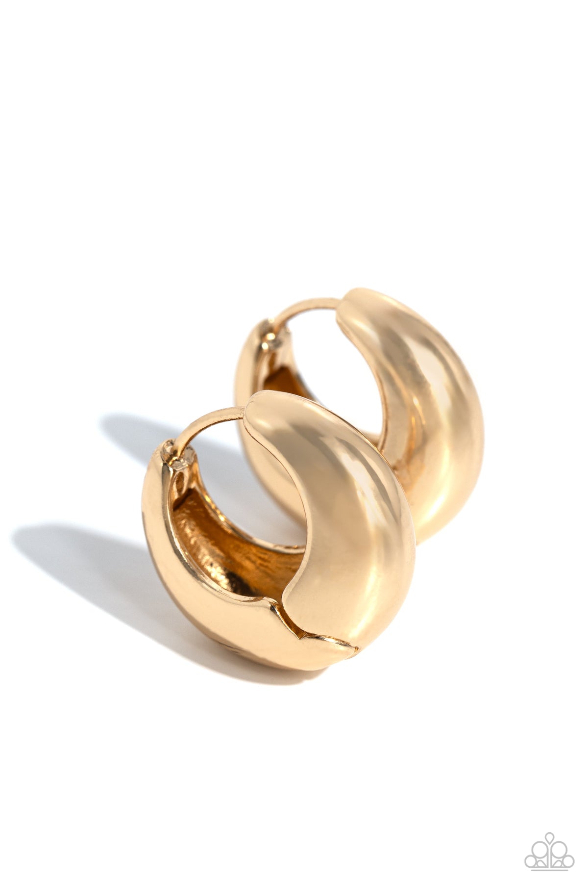 Boss BEVEL Gold Hinged Hoop Earrings - Paparazzi Accessories- lightbox - CarasShop.com - Paparazzi Jewelry by Cara Jewels